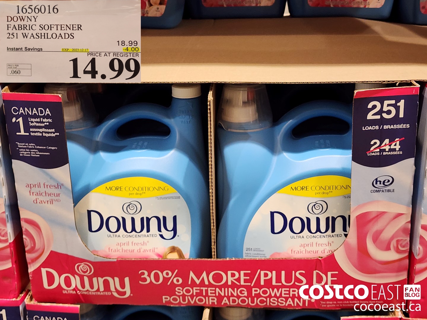 1656016 DOWNY APRIL FRESH FABRIC SOFTENER 251 washloads ($4.00 INSTANT SAVINGS EXPIRES ON 2023-12-17) $14.99