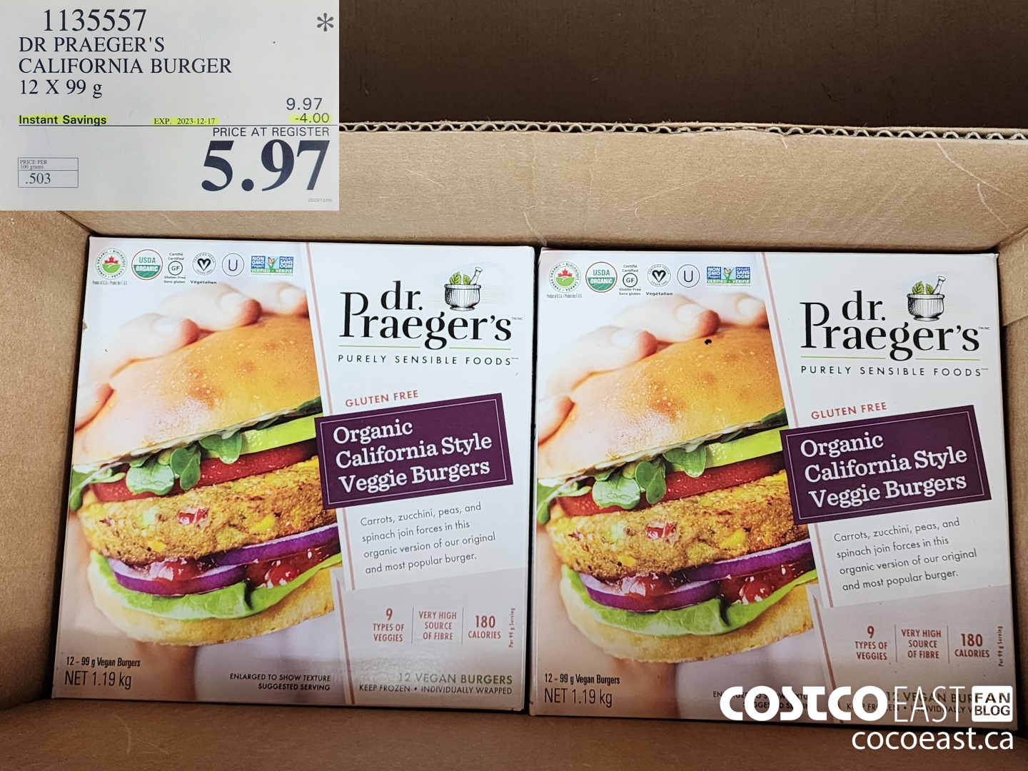 1135557 DR PRAEGER'S CALIFORNIA BURGER 12 X 99G $5.97
