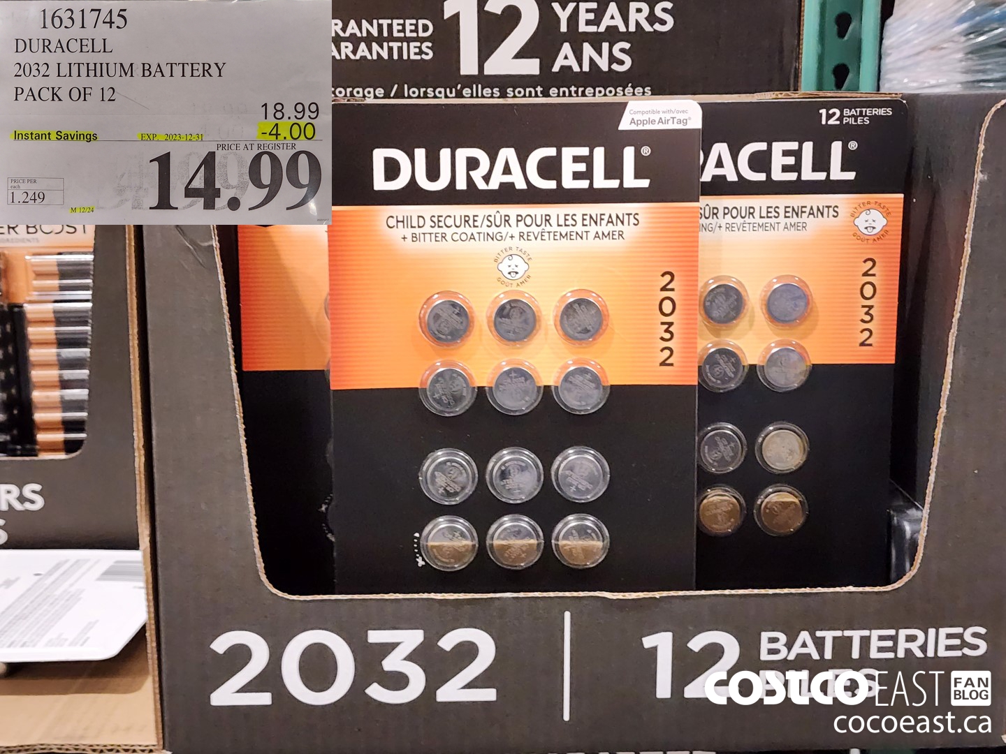 1631745 DURACELL 2032 LITHIUM BATTERY PACK OF 12 ($4.00 INSTANT SAVINGS EXPIRES ON 2023-12-31) $14.99