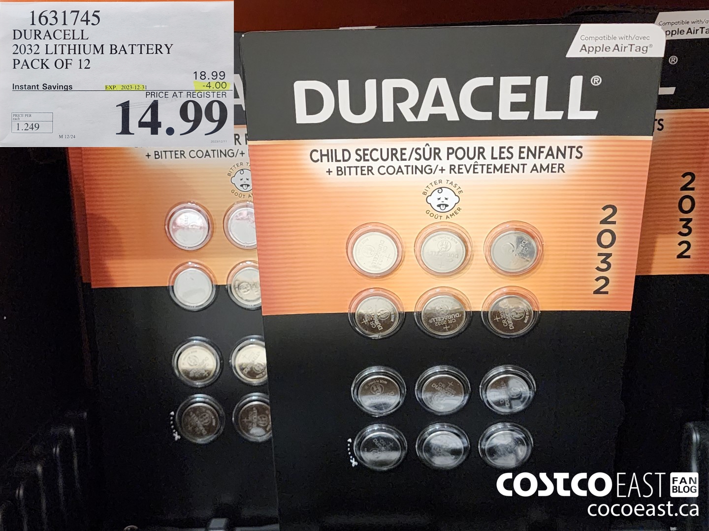 1631745 DURACELL 2032 LITHIUM BATTERY PACK OF 12 ($4.00 INSTANT SAVINGS EXPIRES ON 2023-12-31) $14.99