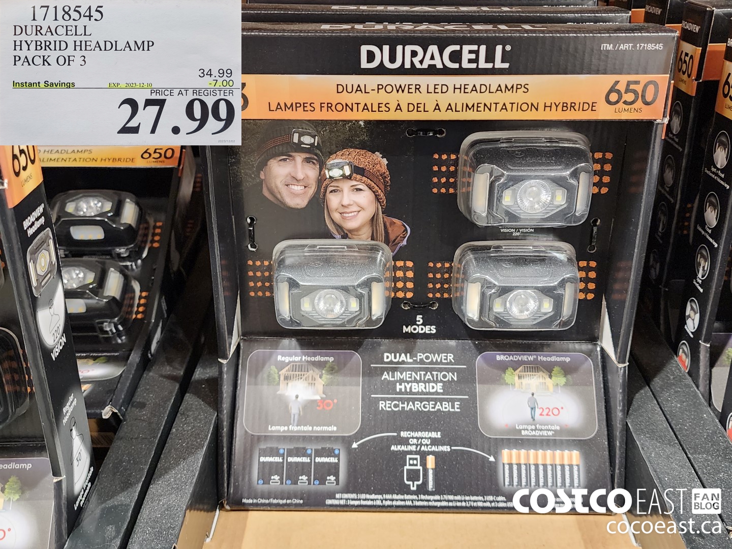 1718545 DURACELL HYBRID HEADLAMP PACK OF 3 ($7.00 INSTANT SAVINGS EXPIRES ON 2023-12-10) $27.99