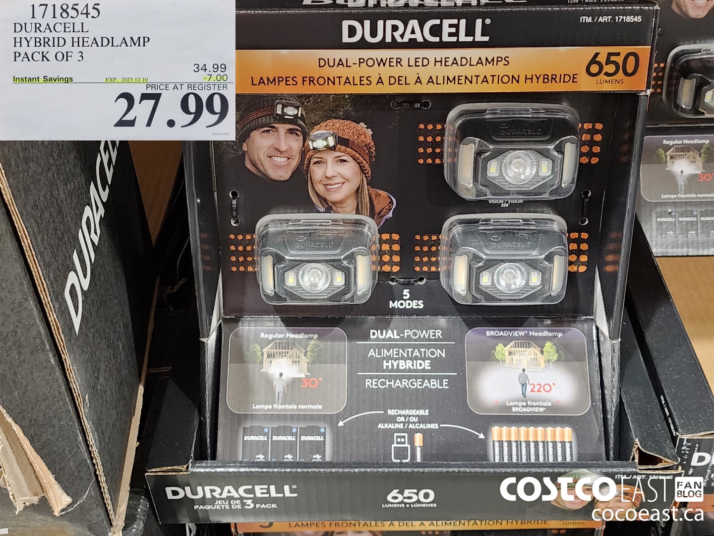1718545 DURACELL HYBRID HEADLAMP PACK OF 3 ($7.00 INSTANT SAVINGS EXPIRES ON 2023-12-10) $27.99