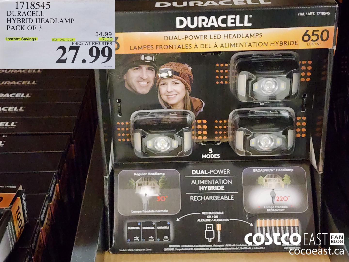 1718545 DURACELL HYBRID HEADLAMP PACK OF 3 ($7.00 INSTANT SAVINGS EXPIRES ON 2023-12-24) $27.99