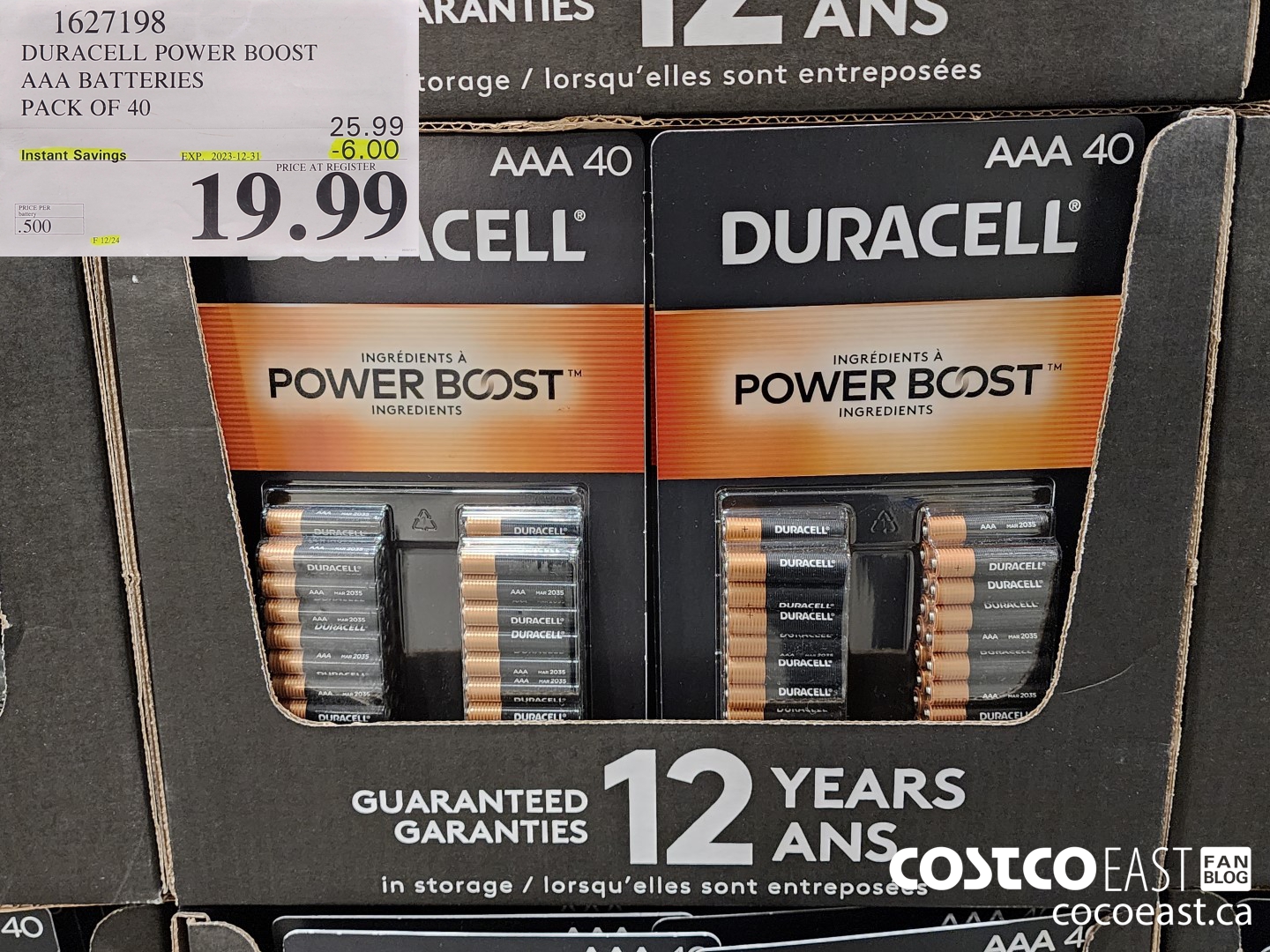1627198 DURACELL POWER BOOST AAA BATTERIES PACK OF 40 ($6.00 INSTANT SAVINGS EXPIRES ON 2023-12-31) $19.99