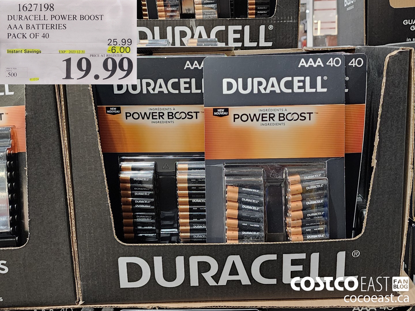 1627198 DURACELL POWER BOOST AAA BATTERIES PACK OF 40 ($6.00 INSTANT SAVINGS EXPIRES ON 2023-12-31) $19.99