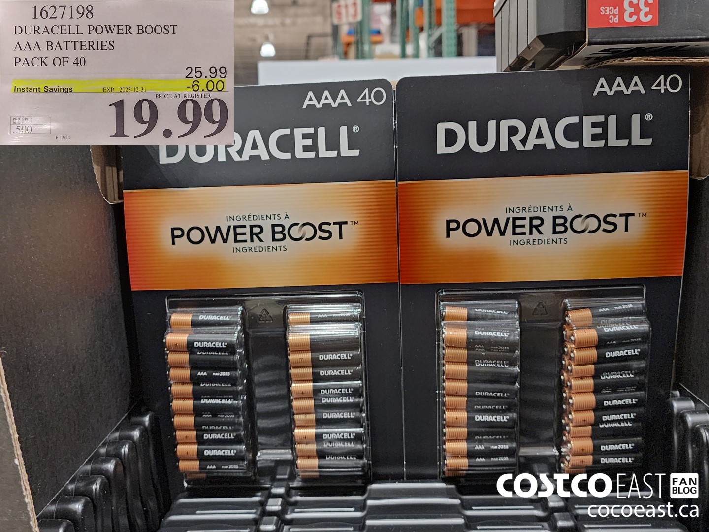 1627198 DURACELL POWER BOOST AAA BATTERIES PACK OF 40 ($6.00 INSTANT SAVINGS EXPIRES ON 2023-12-31) $19.99