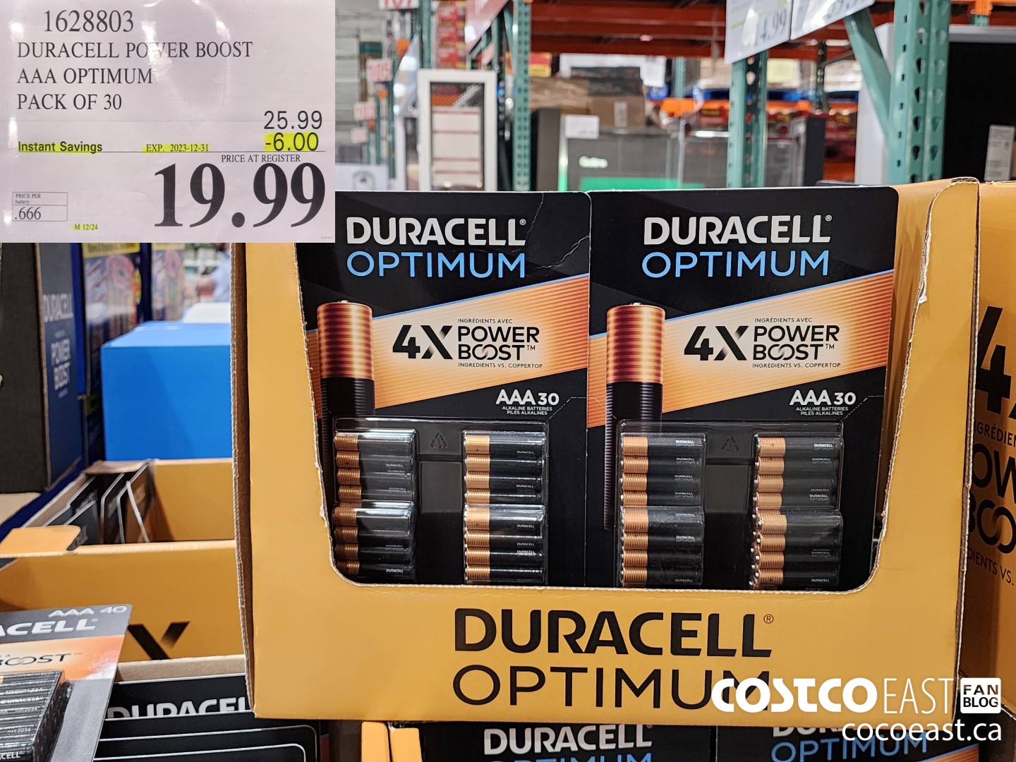1628803 DURACELL POWER BOOST AAA OPTIMUM PACK OF 30 ($6.00 INSTANT SAVINGS EXPIRES ON 2023-12-31) $19.99