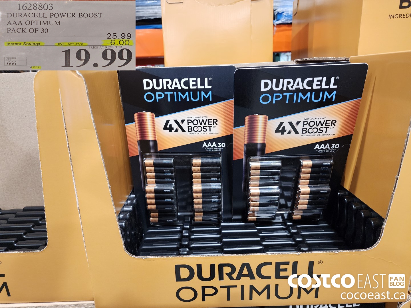 1628803 DURACELL POWER BOOST AAA OPTIMUM PACK OF 30 ($6.00 INSTANT SAVINGS EXPIRES ON 2023-12-31) $19.99