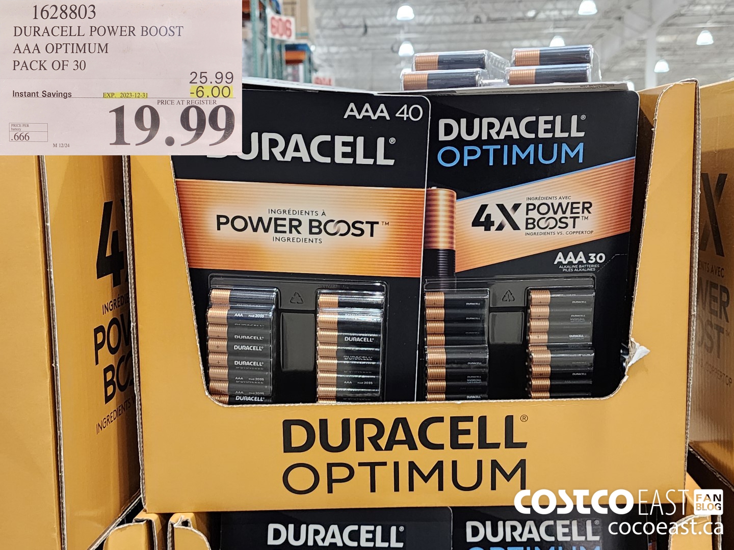1628803 DURACELL POWER BOOST AAA OPTIMUM PACK OF 30 ($6.00 INSTANT SAVINGS EXPIRES ON 2023-12-31) $19.99