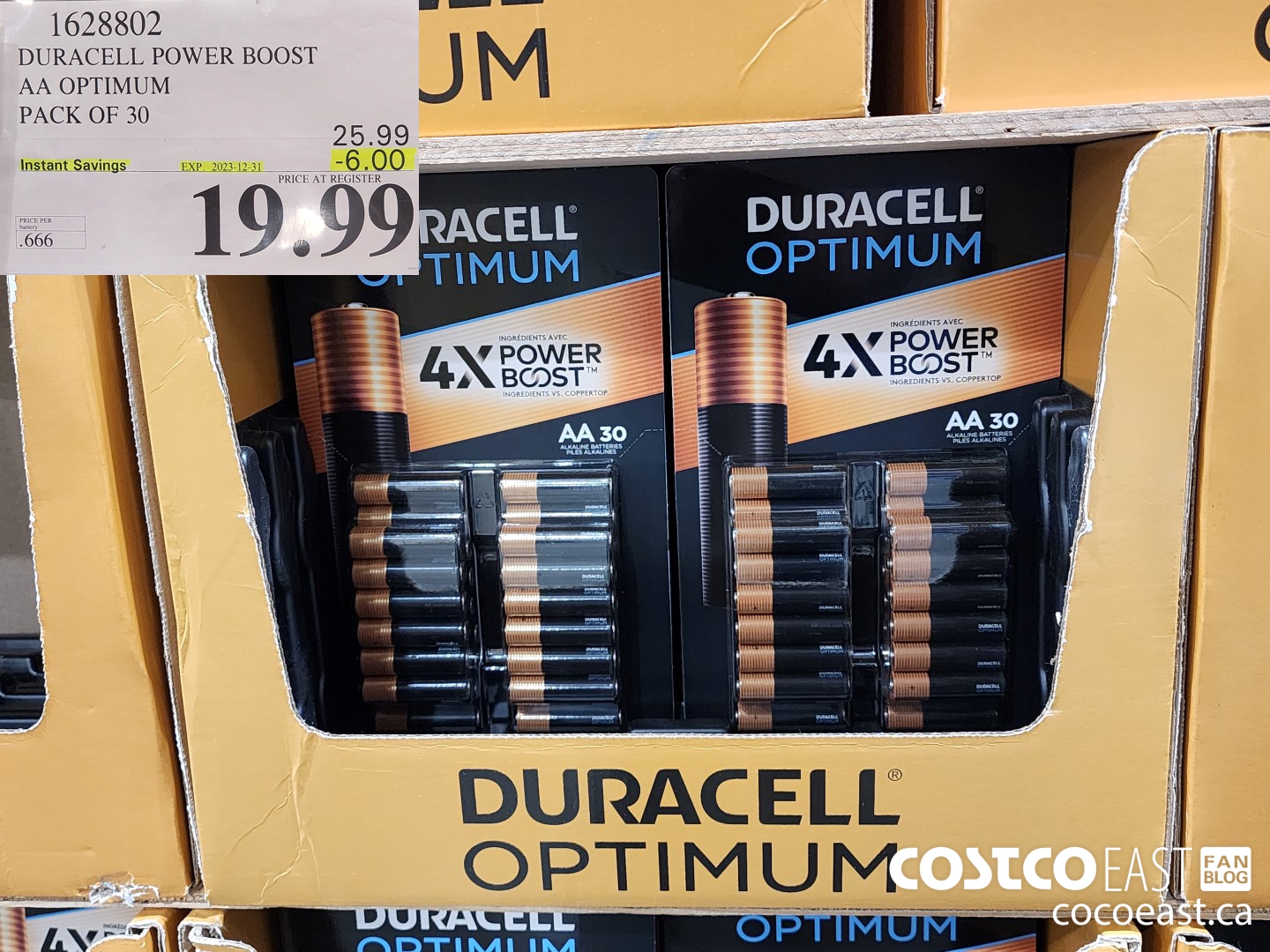 1628802 DURACELL POWER BOOST AA OPTIMUM PACK OF 30 ($6.00 INSTANT SAVINGS EXPIRES ON 2023-12-31) $19.99