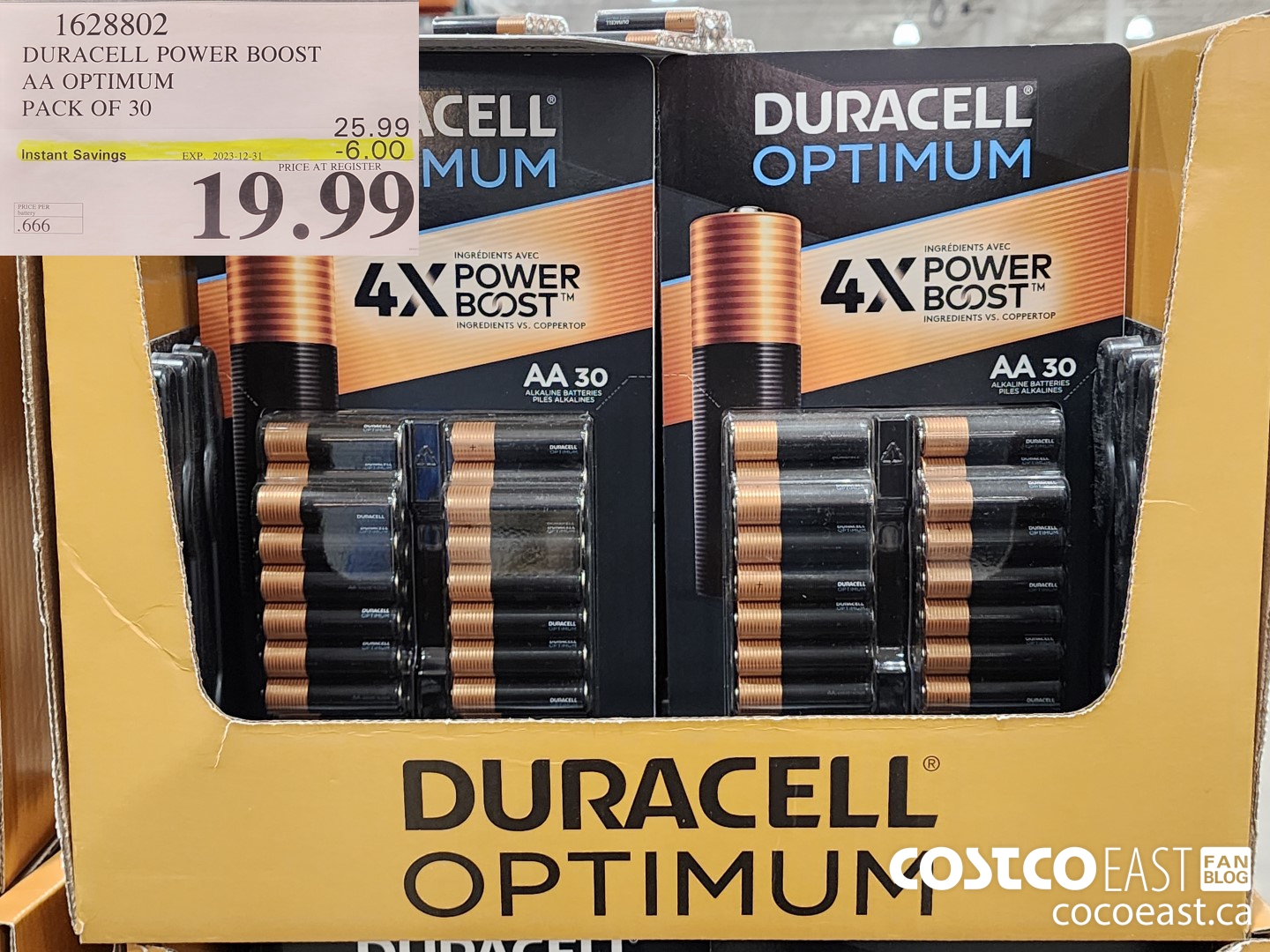 1628802 DURACELL POWER BOOST AA OPTIMUM PACK OF 30 ($6.00 INSTANT SAVINGS EXPIRES ON 2023-12-31) $19.99