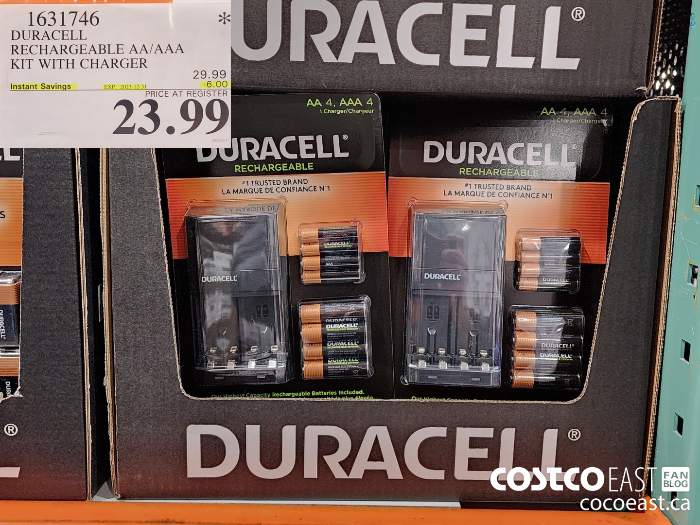 1631746 DURACELL RECHARGEABLE AA/AAA KIT WITH CHARGER ($6.00 INSTANT SAVINGS EXPIRES ON 2023-12-31) $23.99