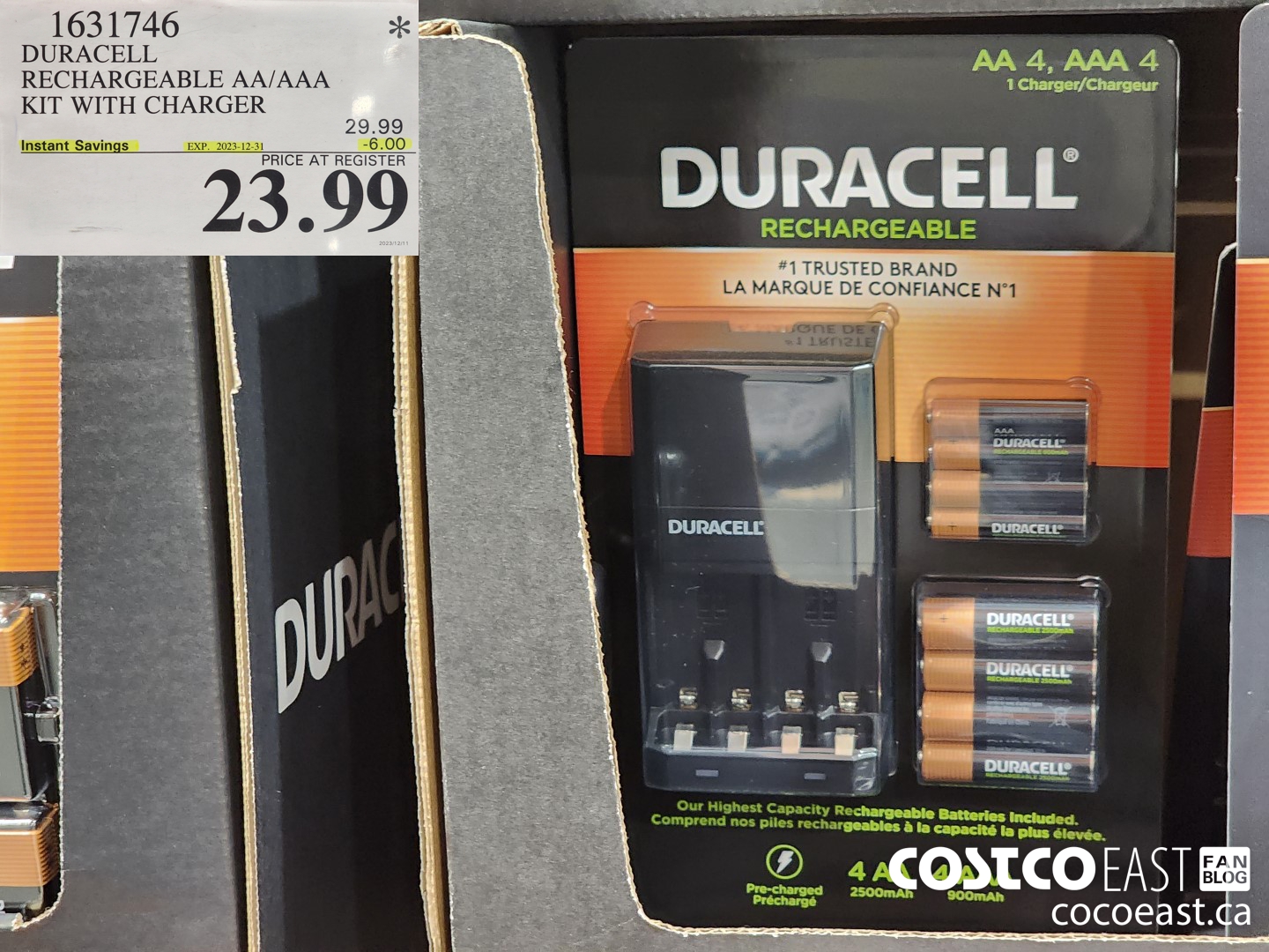 1631746 DURACELL RECHARGEABLE AA/AAA KIT WITH CHARGER ($6.00 INSTANT SAVINGS EXPIRES ON 2023-12-31) $23.99