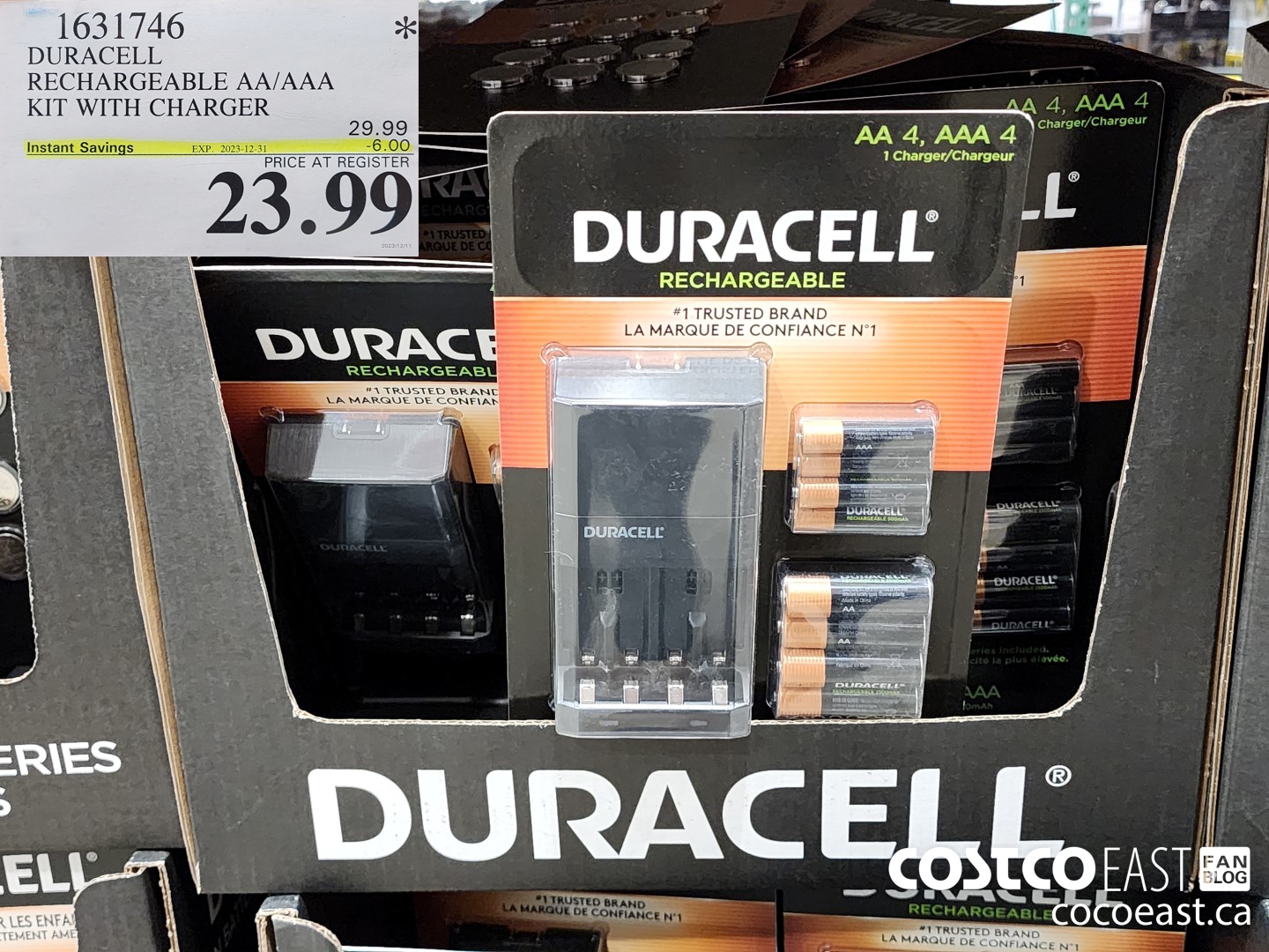 1631746 DURACELL RECHARGEABLE AA/AAA KIT WITH CHARGER ($6.00 INSTANT SAVINGS EXPIRES ON 2023-12-31) $23.99