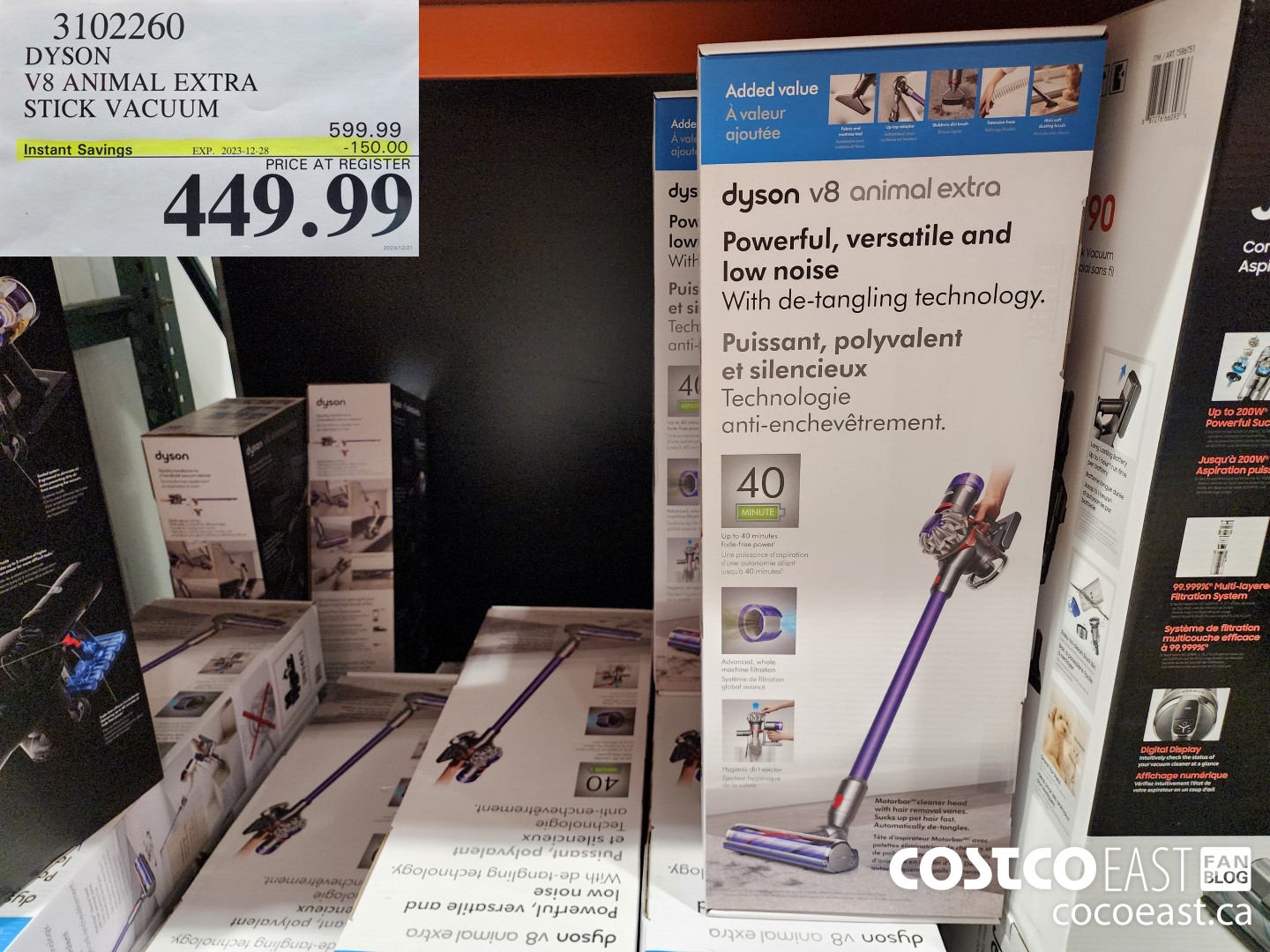3102260 DYSON ~ V8 ANIMAL EXTRA STICK VACUUM ($150.00 INSTANT SAVINGS EXPIRES ON 2023-12-28) $449.99