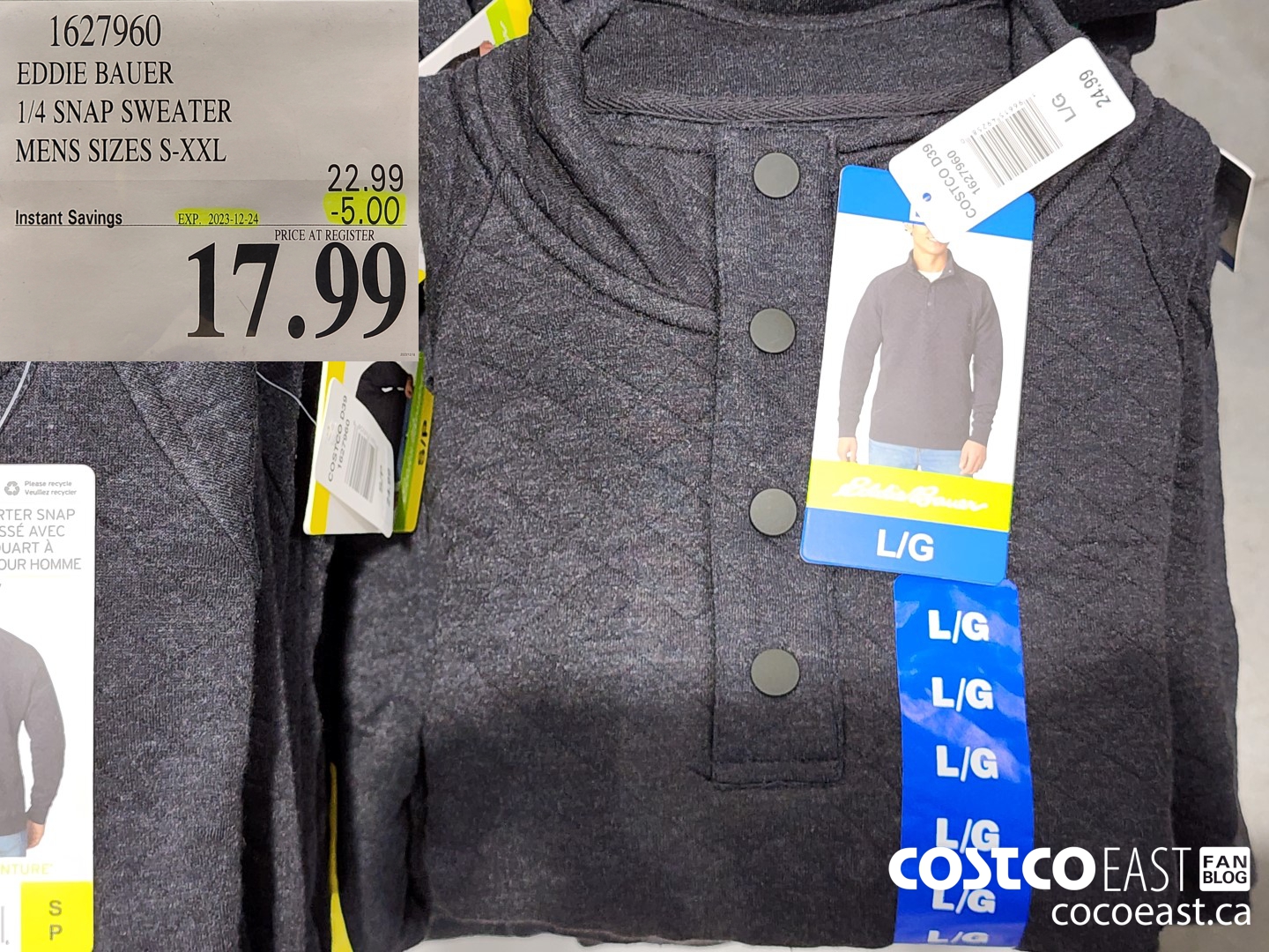 1627960 EDDIE BAUER 1/4 SNAP SWEATER MENS SIZES S-XXL ($5.00 INSTANT SAVINGS EXPIRES ON 2023-12-24) $17.99