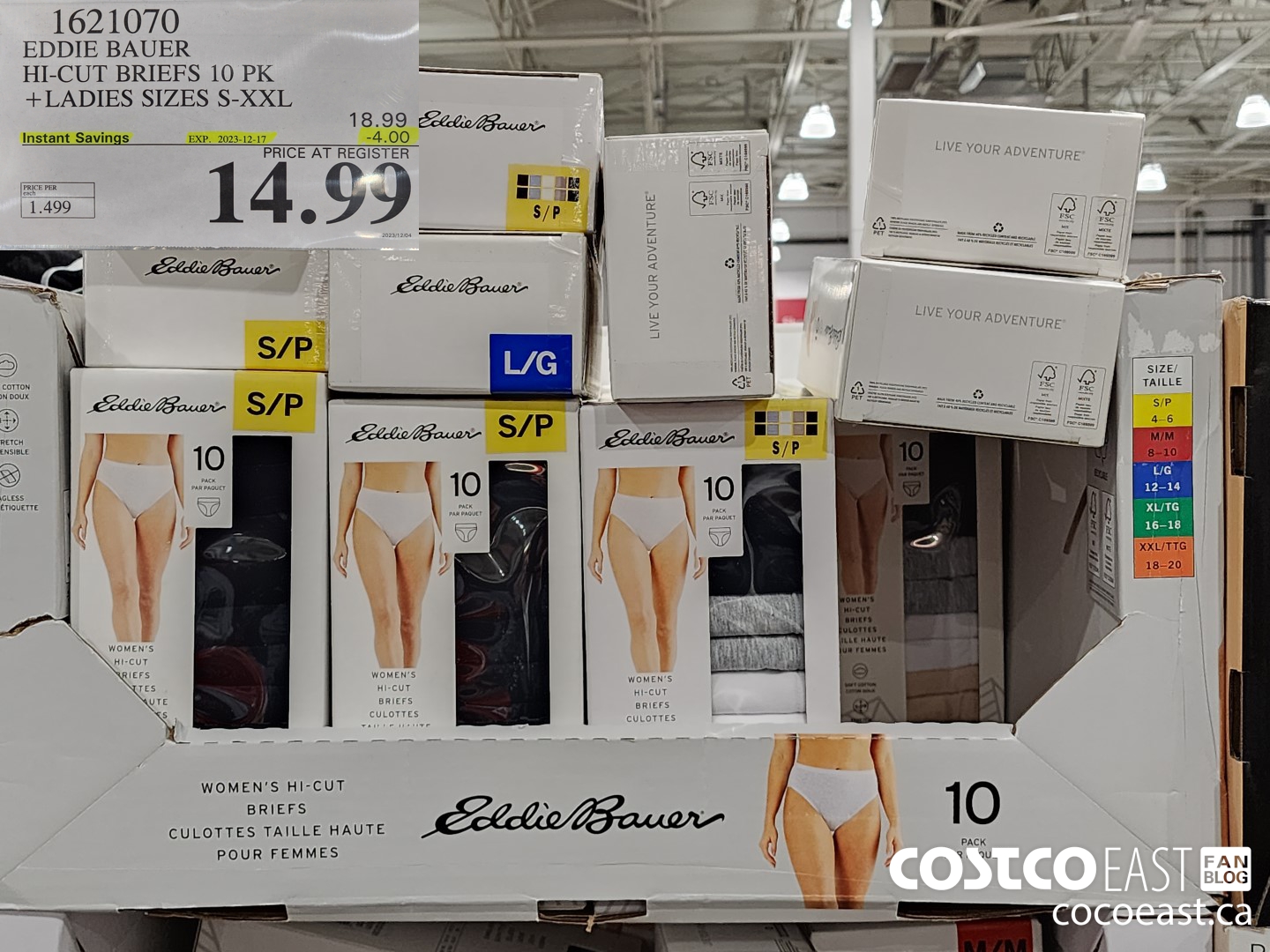 1621070 EDDIE BAUER HI-CUT BRIEF 10PK + LADIES SIZES S-XXL ($4.00 INSTANT SAVINGS EXPIRES ON 2023-12-17) $14.99