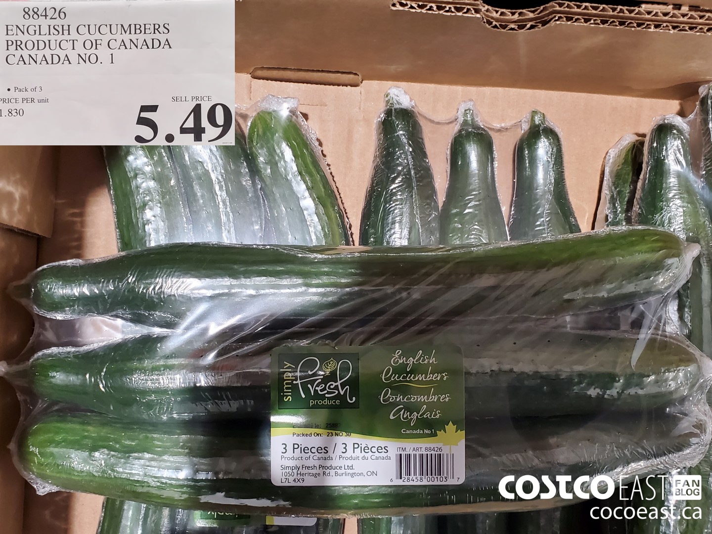 88426 ENGLISH CUCUMBERS PRODUCT OF CANADA CANADA NO. 1 $5.49