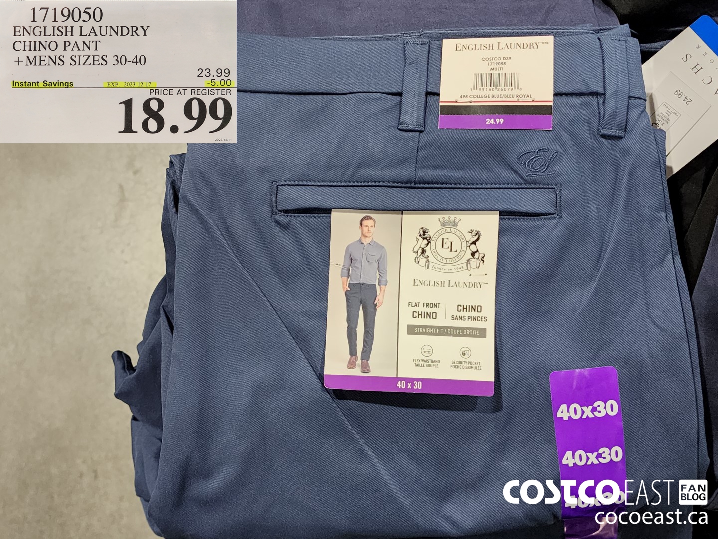 1719050 ENGLISH LAUNDRY CHINO PANT + MENS SIZES 30-40 ($5.00 INSTANT SAVINGS EXPIRES ON 2023-12-17) $18.99