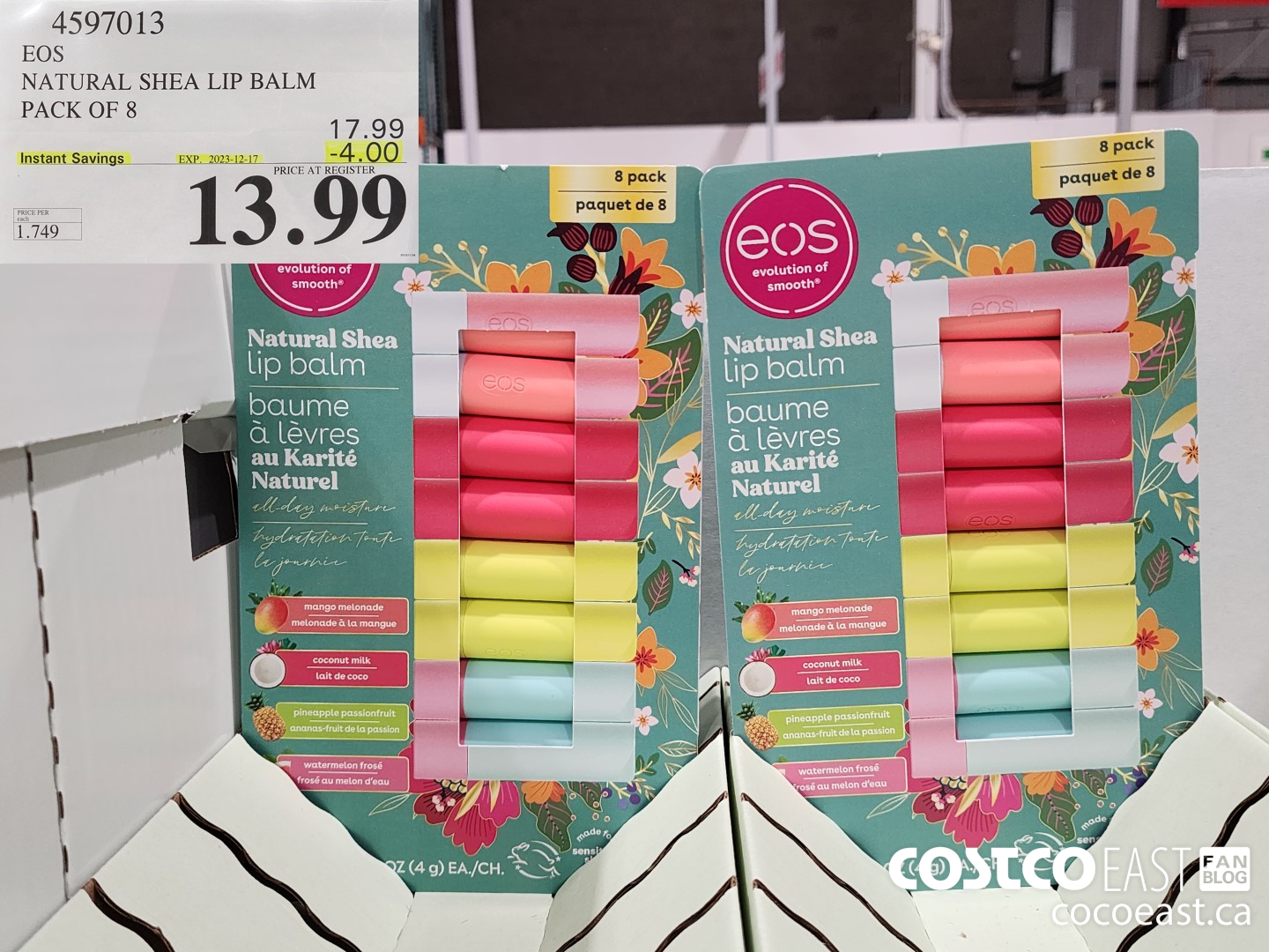 4597013 EOS NATURAL SHEA LIP BALM PACK OF 8 ($4.00 INSTANT SAVINGS EXPIRES ON 2023-12-17) $13.99