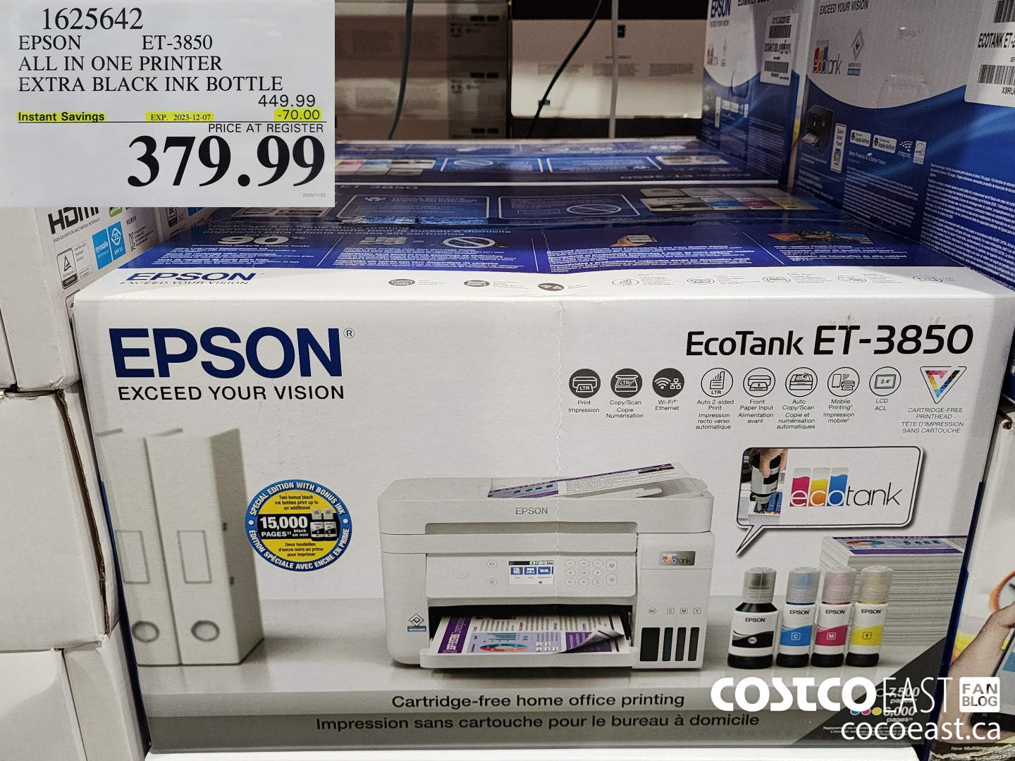 1625642 EPSON ET-3850 ALL IN ONE PRINTER EXTRA BLACK INK BOTTLE ($70.00 INSTANT SAVINGS EXPIRES ON 2023-12-07) $379.99