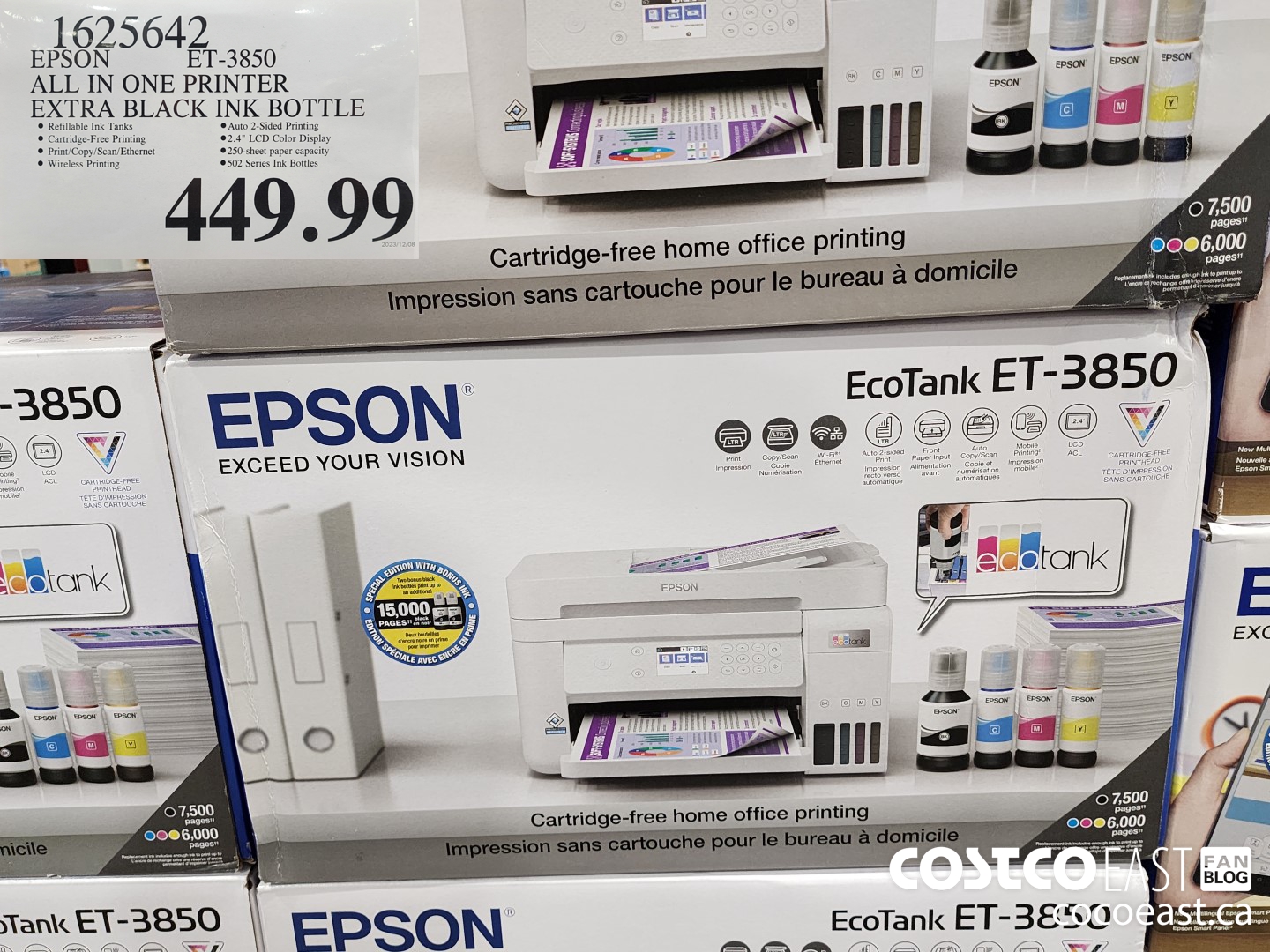 1625642 EPSON ET-3850 ALL IN ONE PRINTER EXTRA BLACK INK BOTTLE $449.99