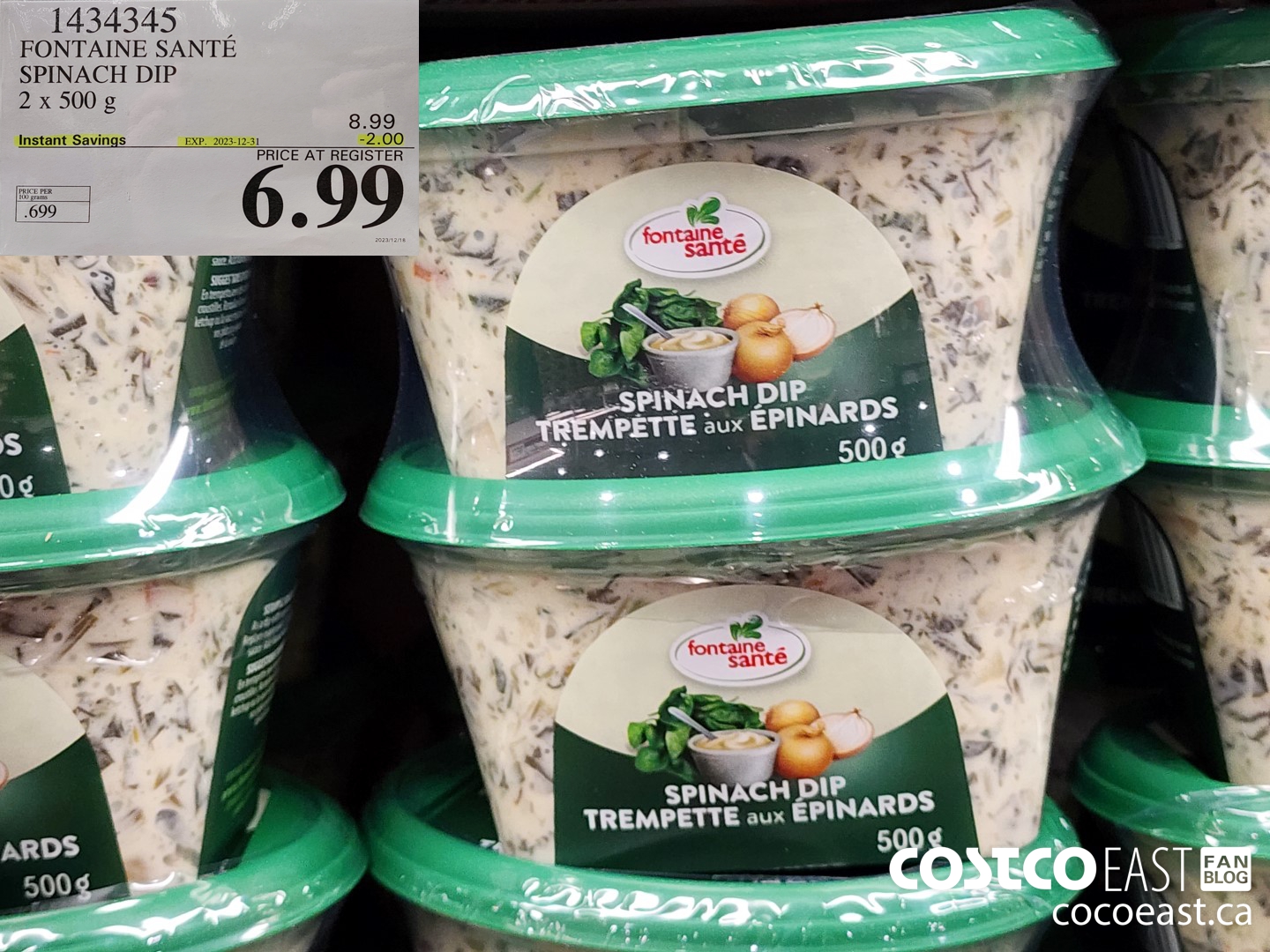 1434345 FONTAINE SANTE SPINACH DIP 2 x 500 g ($2.00 INSTANT SAVINGS EXPIRES ON 2023-12-31) $6.99