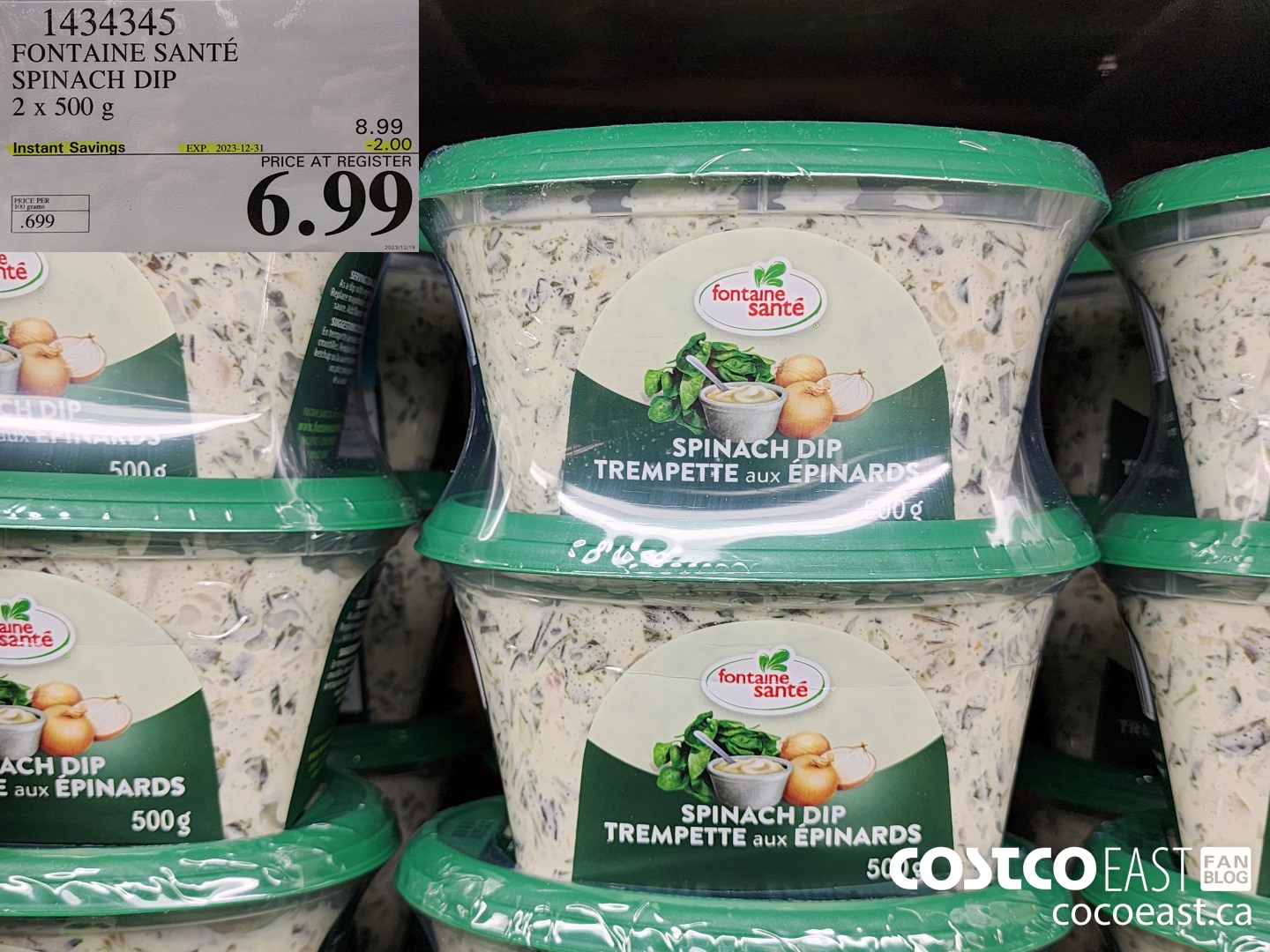 1434345 FONTAINE SANTE SPINACH DIP 2 x 500 g ($2.00 INSTANT SAVINGS EXPIRES ON 2023-12-31) $6.99