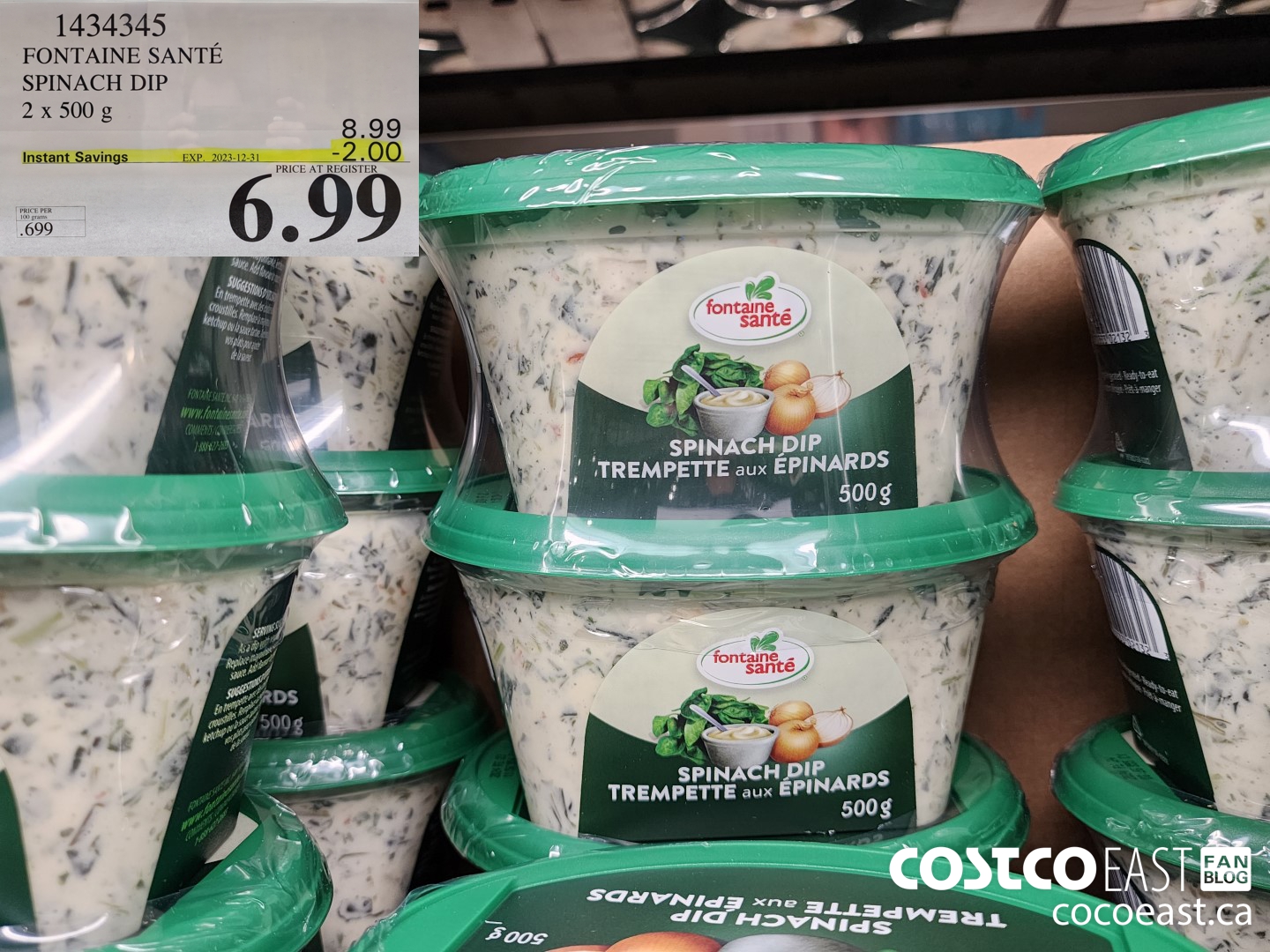 1434345 FONTAINE SANTE SPINACH DIP 2 x 500 g ($2.00 INSTANT SAVINGS EXPIRES ON 2023-12-31) $6.99