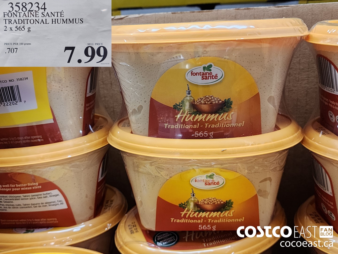358234 FONTAINE SANTE TRADITIONAL HUMMUS 2 X 565 G $7.99
