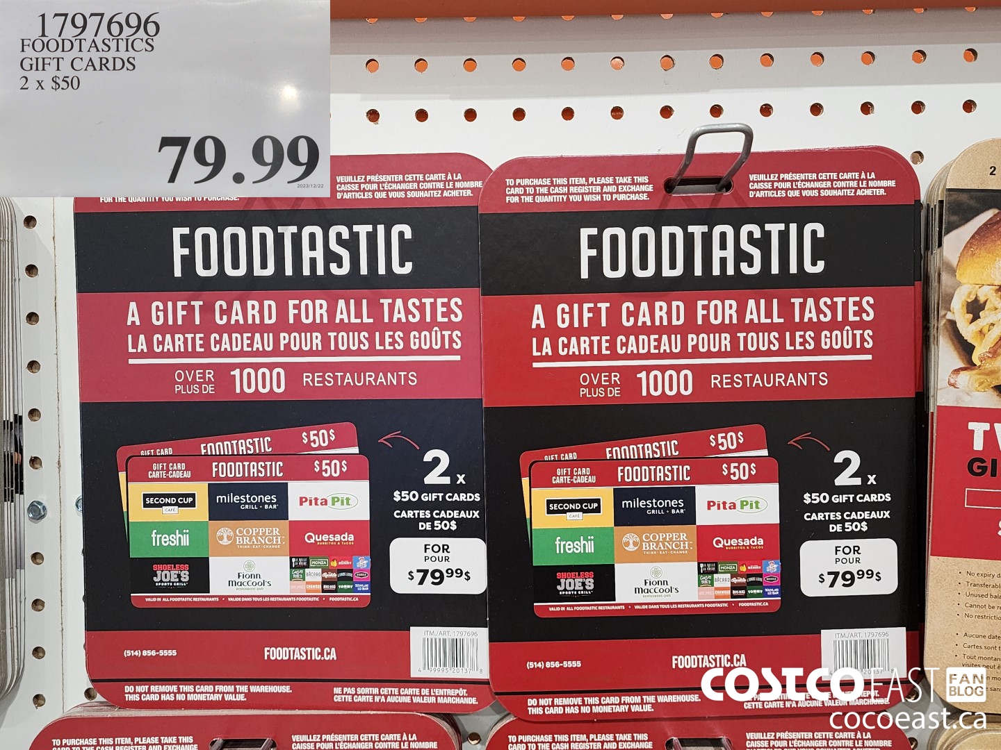 1797696 FOODTASTICS GIFT CARDS 2 X $50.00 $79.99