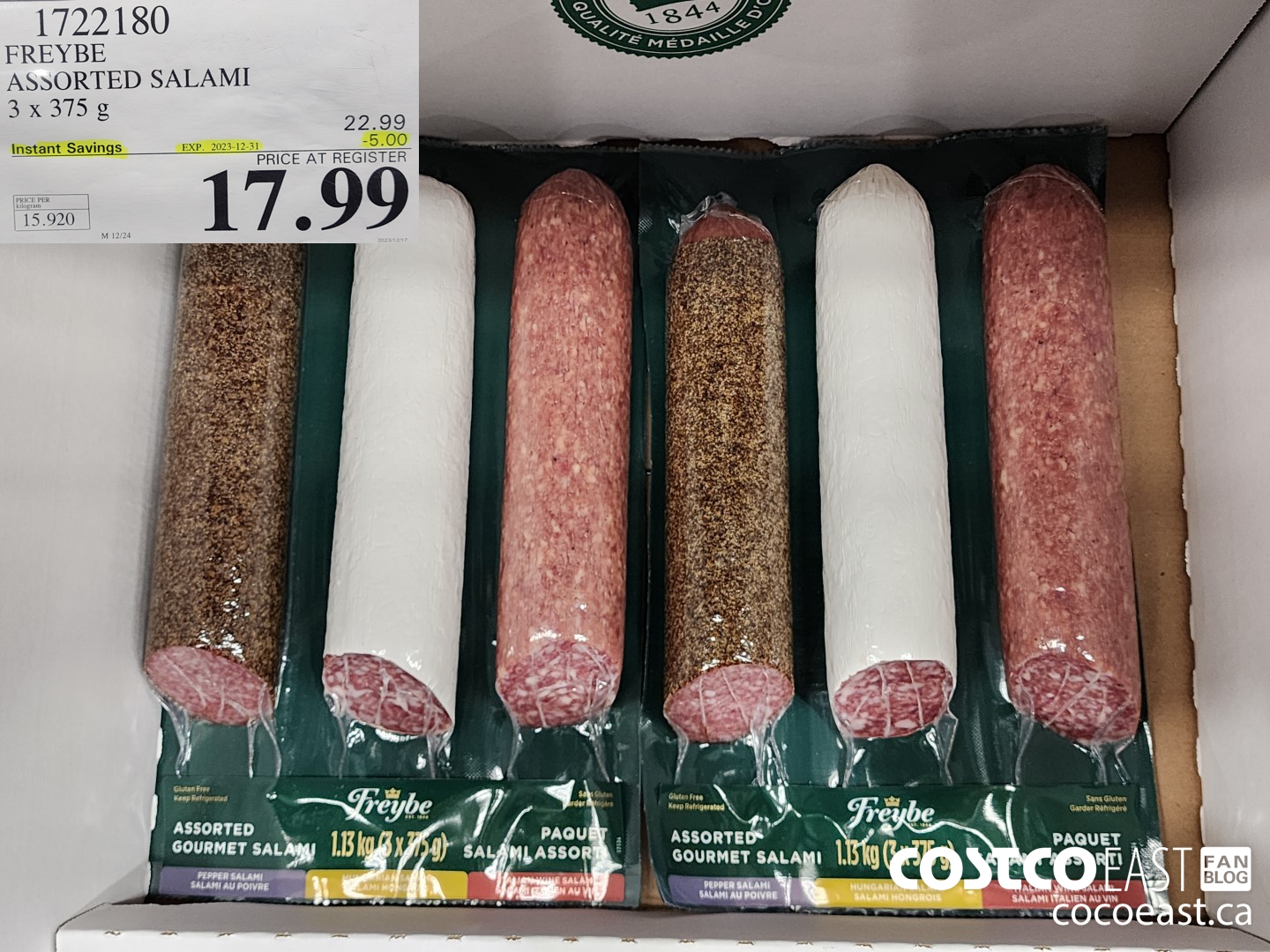 1722180 FREYBE ASSORTED SALAMI 3x375 g ($5.00 INSTANT SAVINGS EXPIRES ON 2023-12-31) $17.99