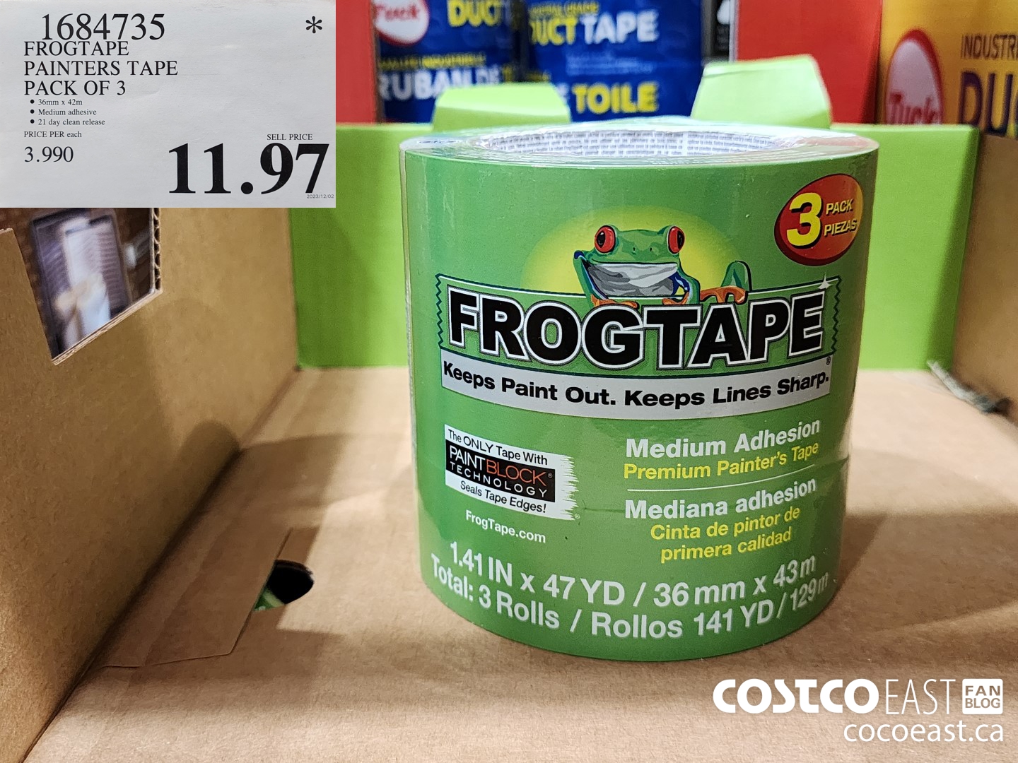 1684735 FROGTAPE PAINTERS TAPE PACK OF 3 $11.97