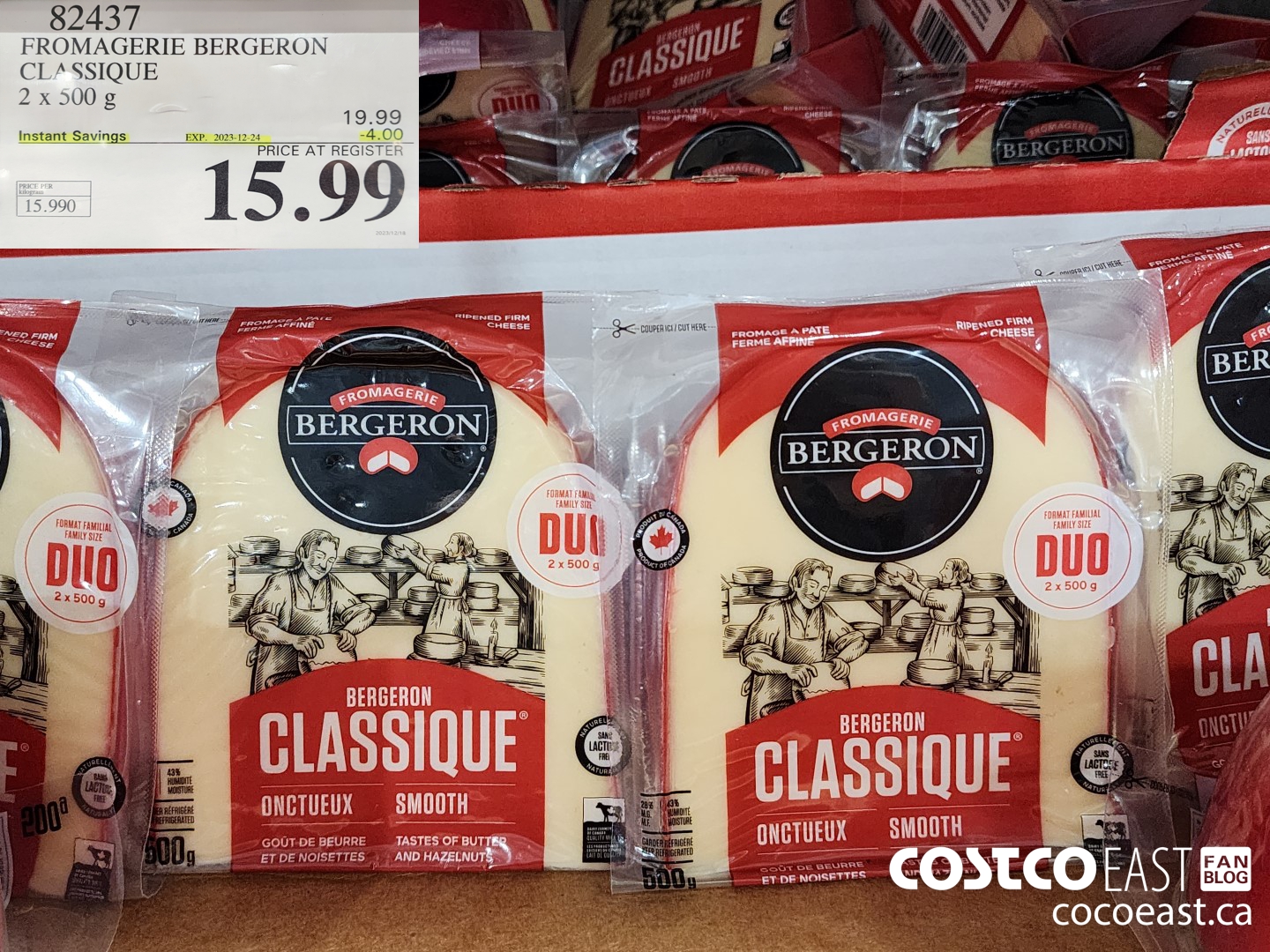 82437 FROMAGERIE BERGERON CLASSIC 2 x 500 g ($4.00 INSTANT SAVINGS EXPIRES ON 2023-12-24) $15.99