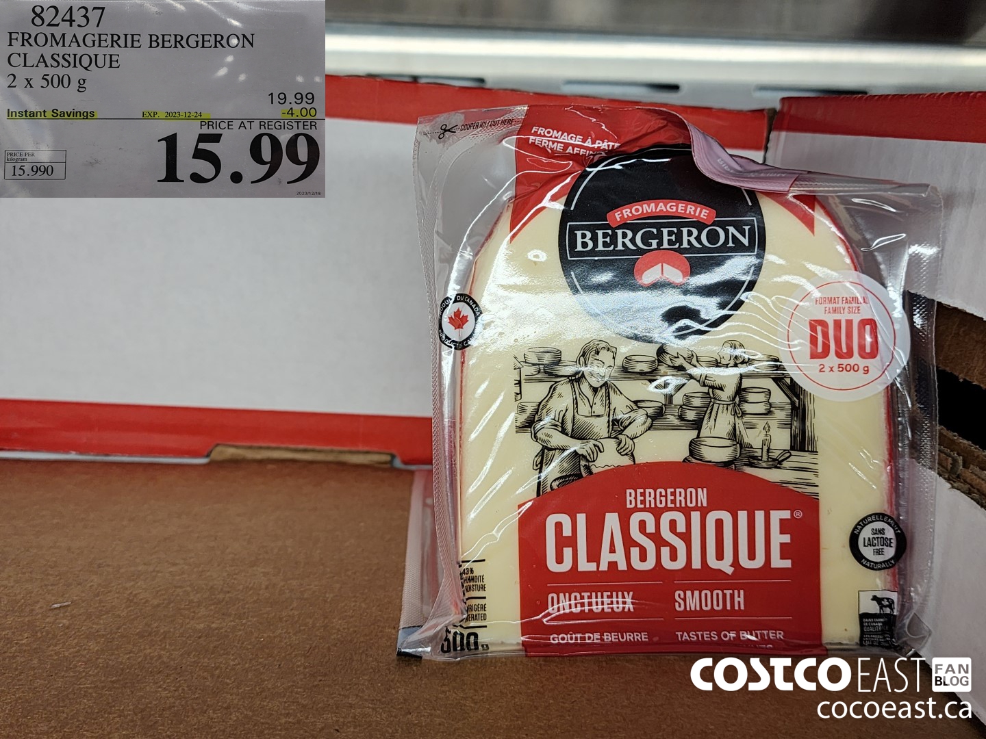 82437 FROMAGERIE BERGERON CLASSIC 2 x 500 g ($4.00 INSTANT SAVINGS EXPIRES ON 2023-12-24) $15.99