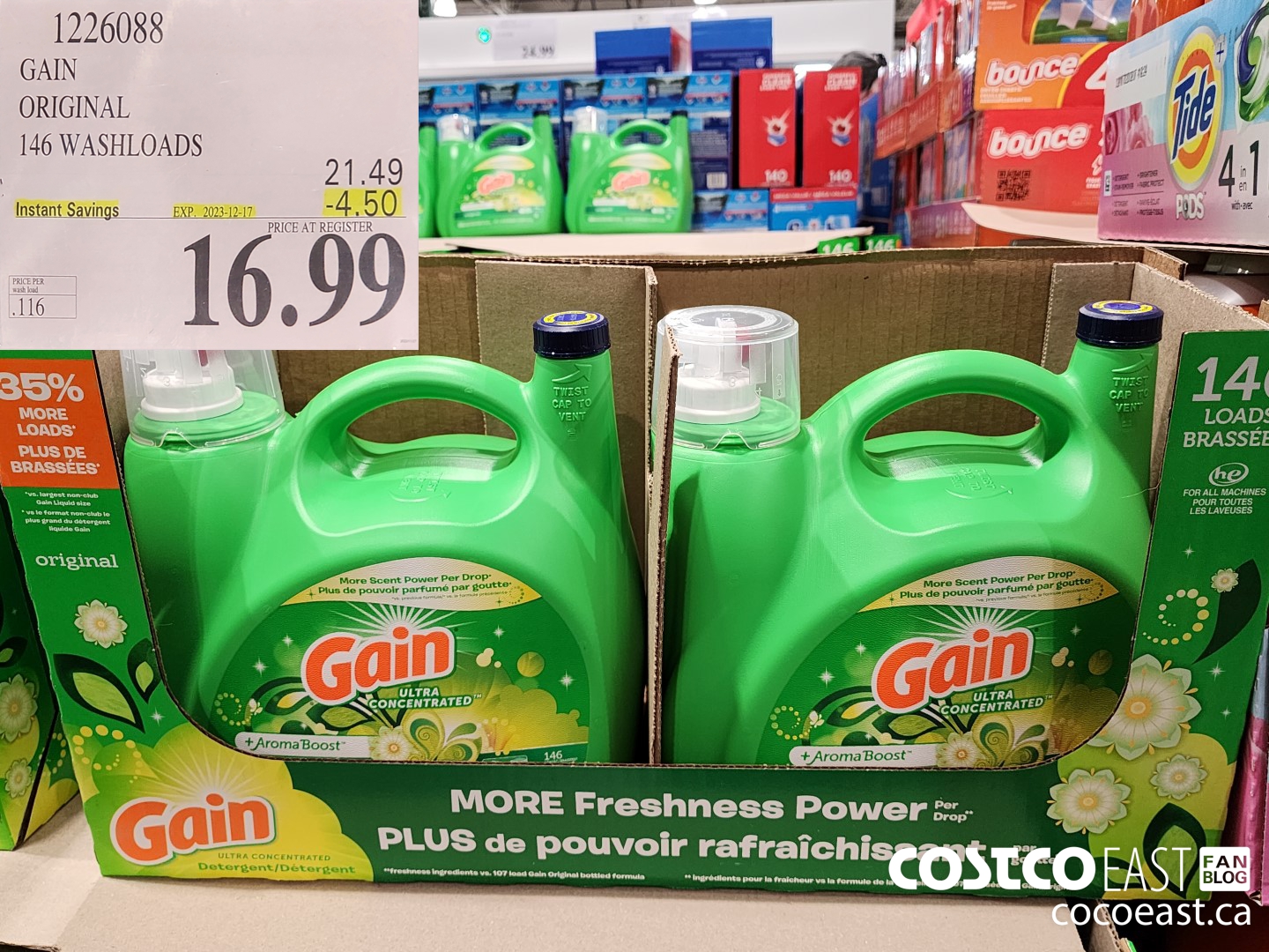 1226088 GAIN ORIGINAL 146 washloads ($4.50 INSTANT SAVINGS EXPIRES ON 2023-12-17) $16.99