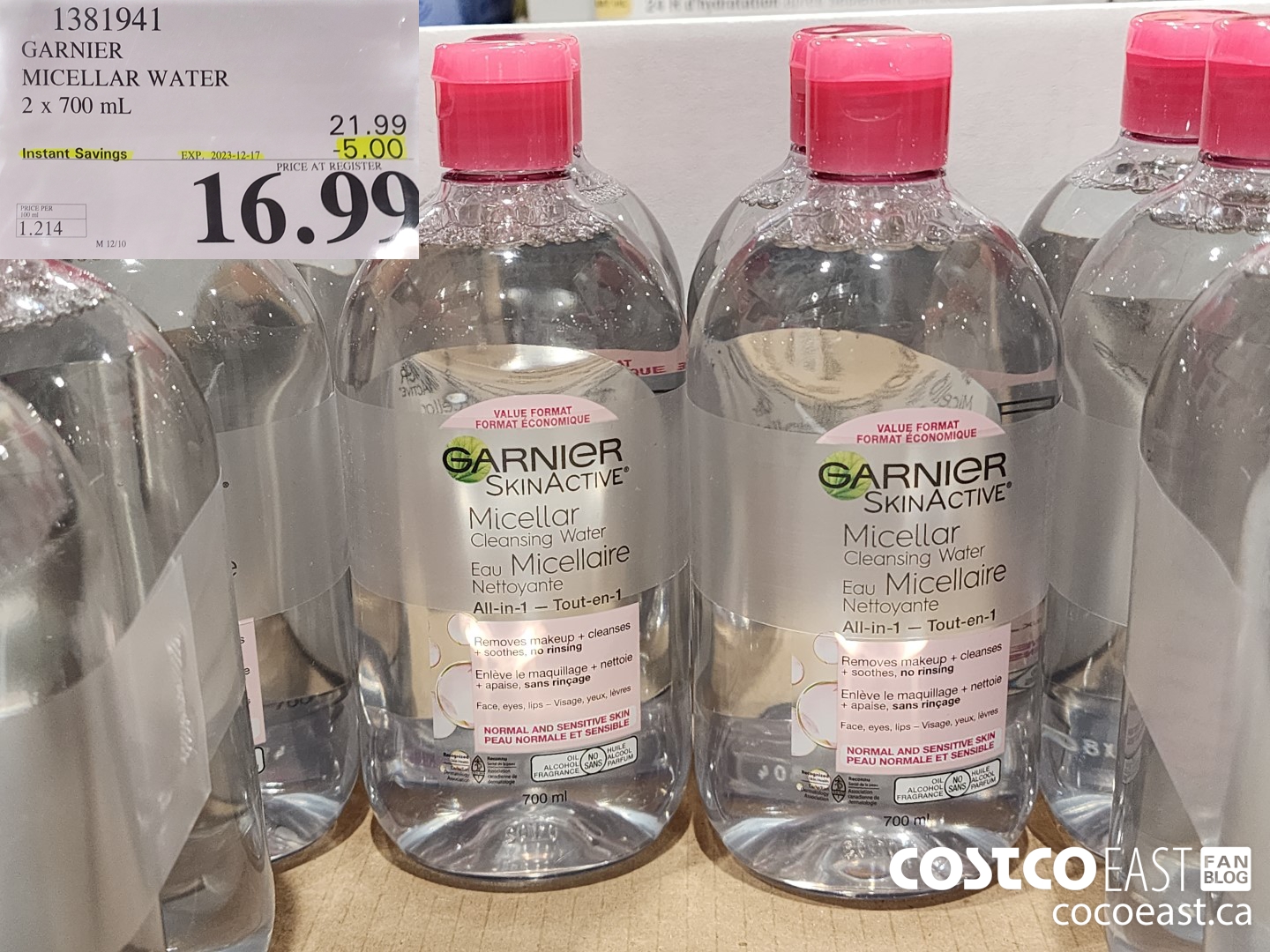 1381941 GARNIER MICELLAR WATER 2 X 700 mL ($5.00 INSTANT SAVINGS EXPIRES ON 2023-12-17) $16.99