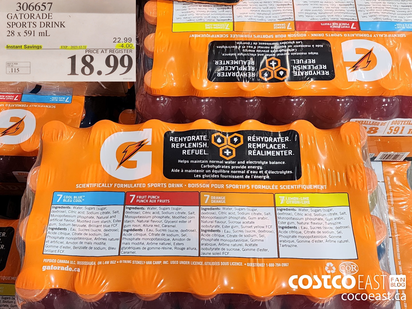 306657 GATORADE SPORTS DRINK 28 x 591 mL ($4.00 INSTANT SAVINGS EXPIRES ON 2023-12-31) $18.99