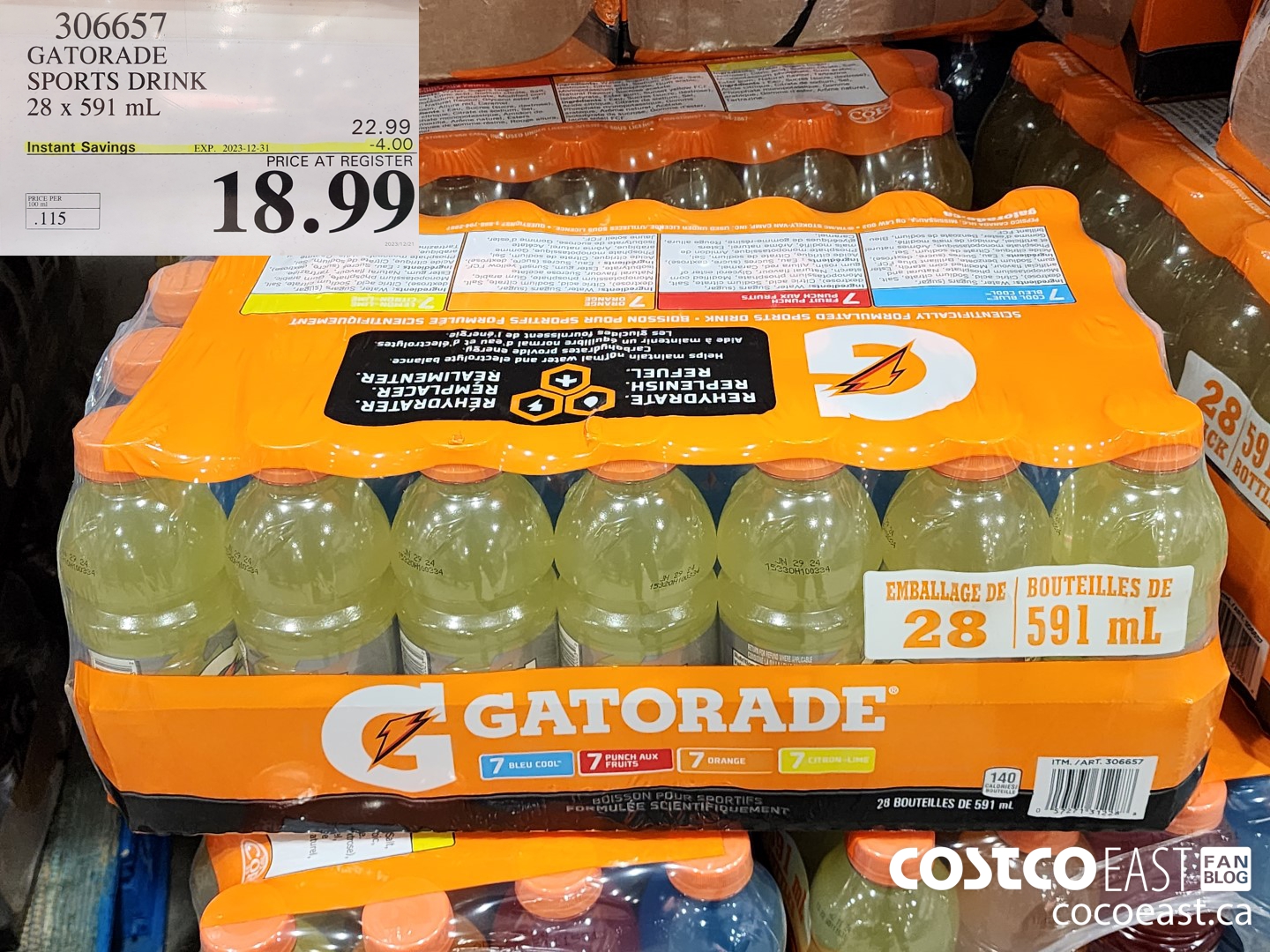 306657 GATORADE SPORTS DRINK 28 x 591 mL ($4.00 INSTANT SAVINGS EXPIRES ON 2023-12-31) $18.99