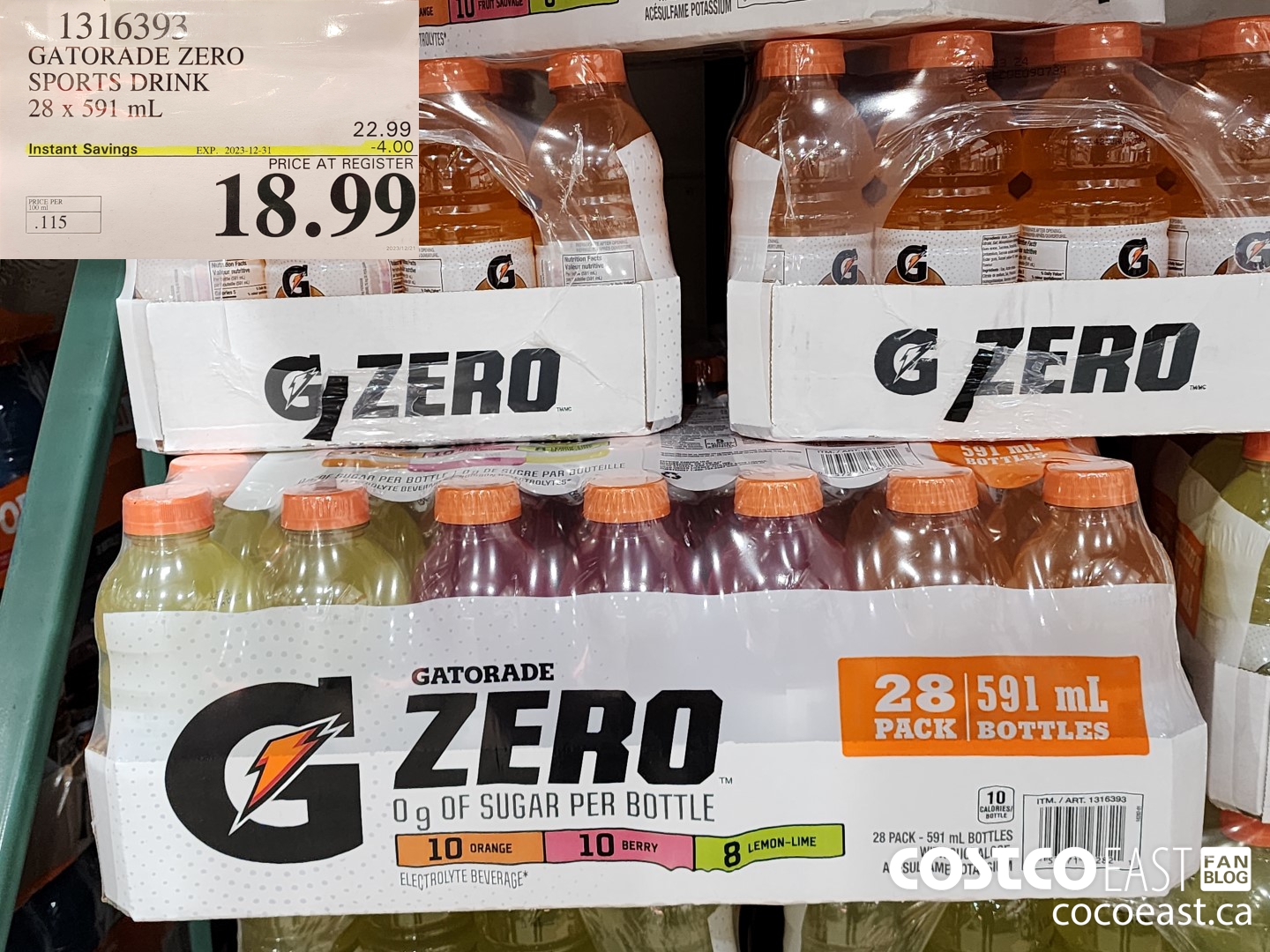 1316393 GATORADE ZERO SPORTS DRINK 28 x 591 ml ($4.00 INSTANT SAVINGS EXPIRES ON 2023-12-31) $18.99