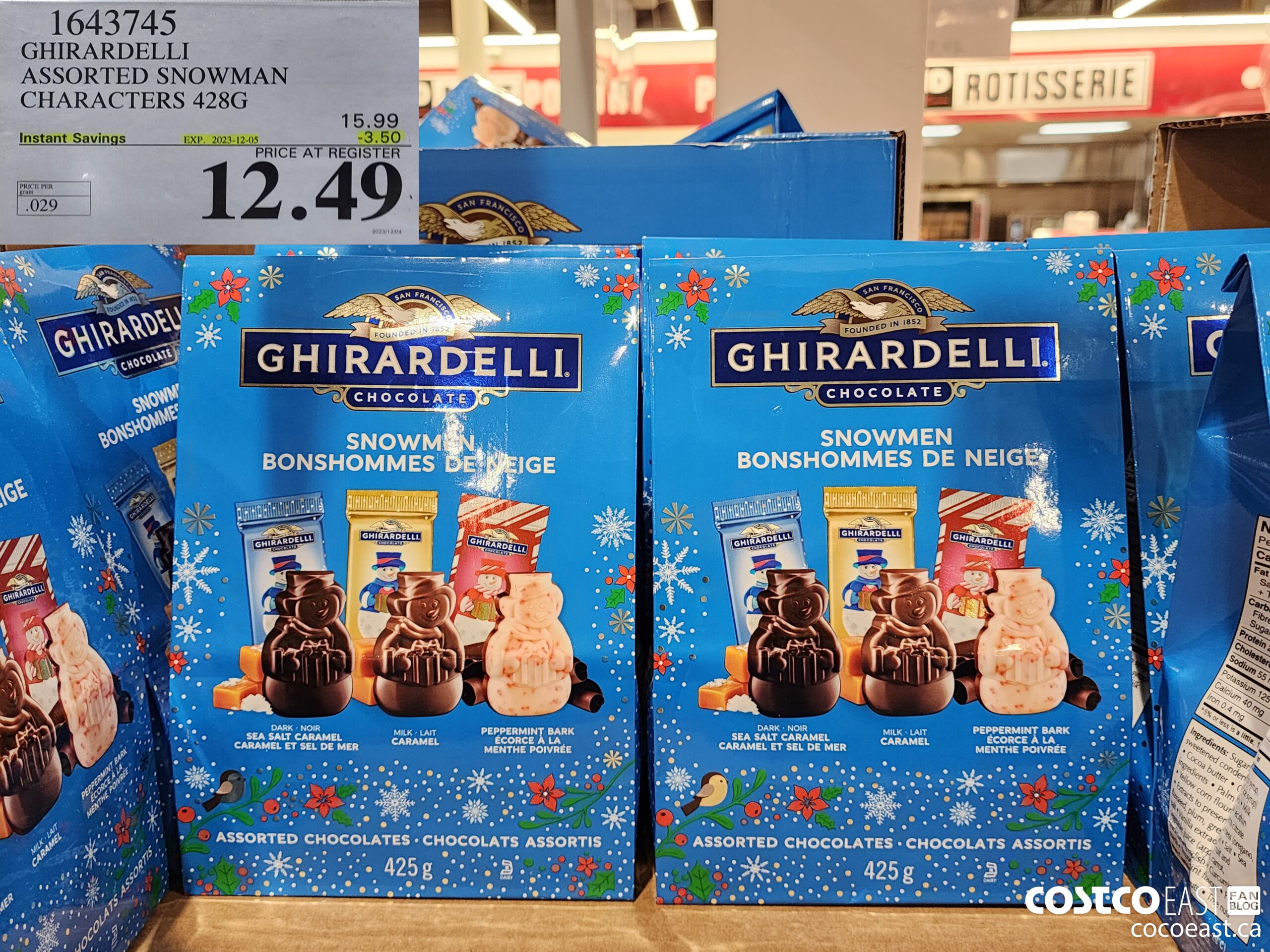 1643745 GHIRARDELLI ASSORTED SNOWMAN CHARACTERS 428G ($3.50 INSTANT SAVINGS EXPIRES ON 2023-12-05) $12.49