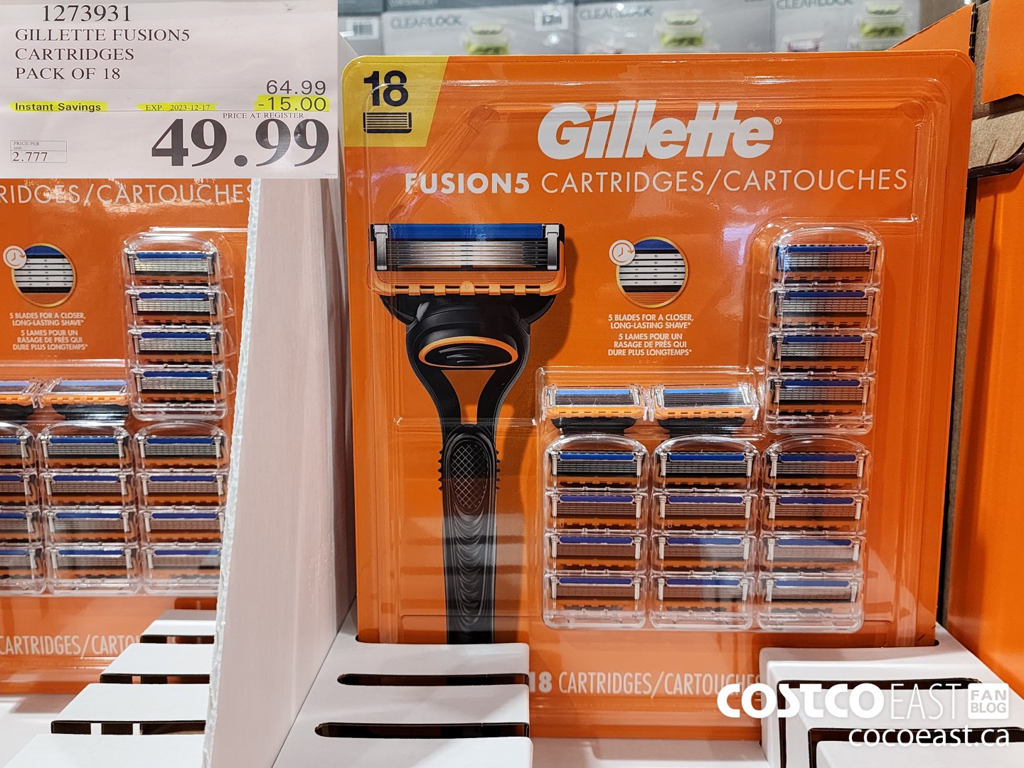 1273931 GILLETTE FUSION5 CARTRIDGES PACK OF 18 ($15.00 INSTANT SAVINGS EXPIRES ON 2023-12-17) $49.99
