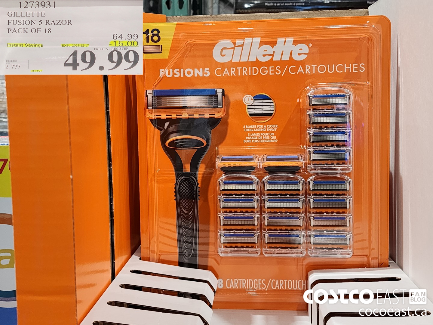 1273931 GILLETTE FUSION 5 CARTRIDGES PACK OF 18 ($15.00 INSTANT SAVINGS EXPIRES ON 2023-12-17) $49.99