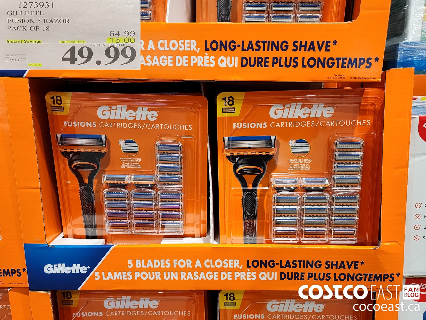 1273931 GILLETTE FUSION 5 CARTRIDGES PACK OF 18 ($15.00 INSTANT SAVINGS EXPIRES ON 2023-12-31) $49.99