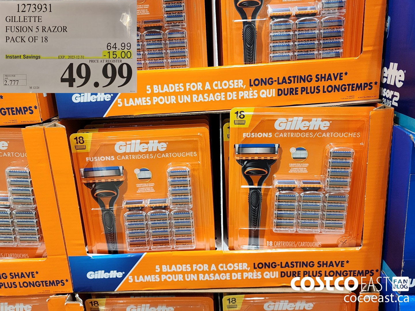 1273931 GILLETTE FUSION 5 CARTRIDGES PACK OF 18 ($15.00 INSTANT SAVINGS EXPIRES ON 2023-12-31) $49.99