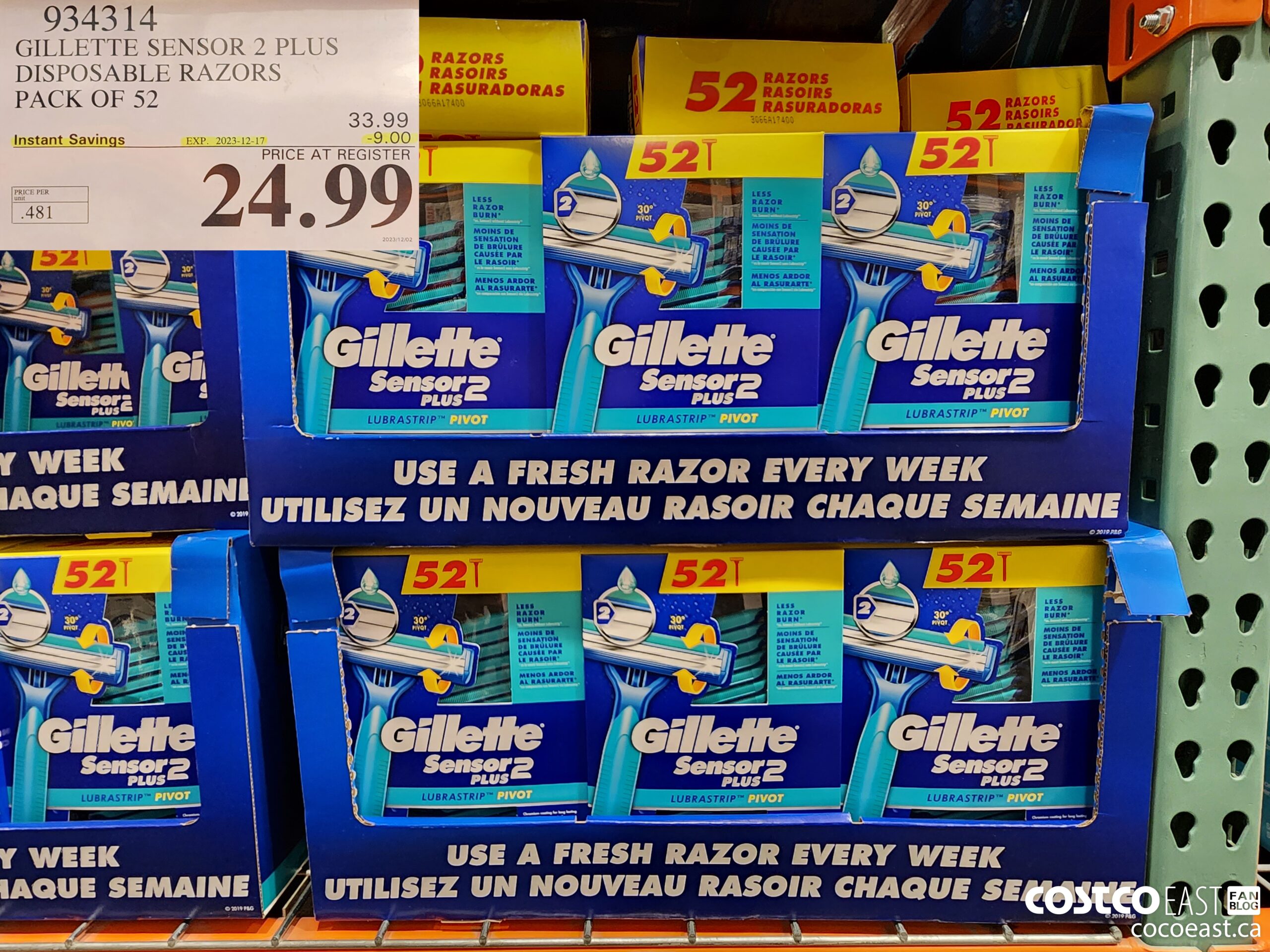 934314 GILLETTE SENSOR 2 PLUS DISPOSABLE RAZORS PACK OF 52 ($9.00 INSTANT SAVINGS EXPIRES ON 2023-12-17) $24.99