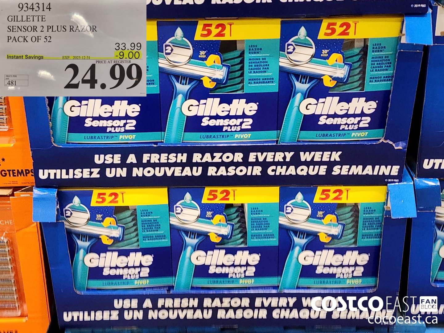 934314 GILLETTE SENSOR 2 PLUS DISPOSABLE RAZORS PACK OF 52 ($9.00 INSTANT SAVINGS EXPIRES ON 2023-12-31) $24.99