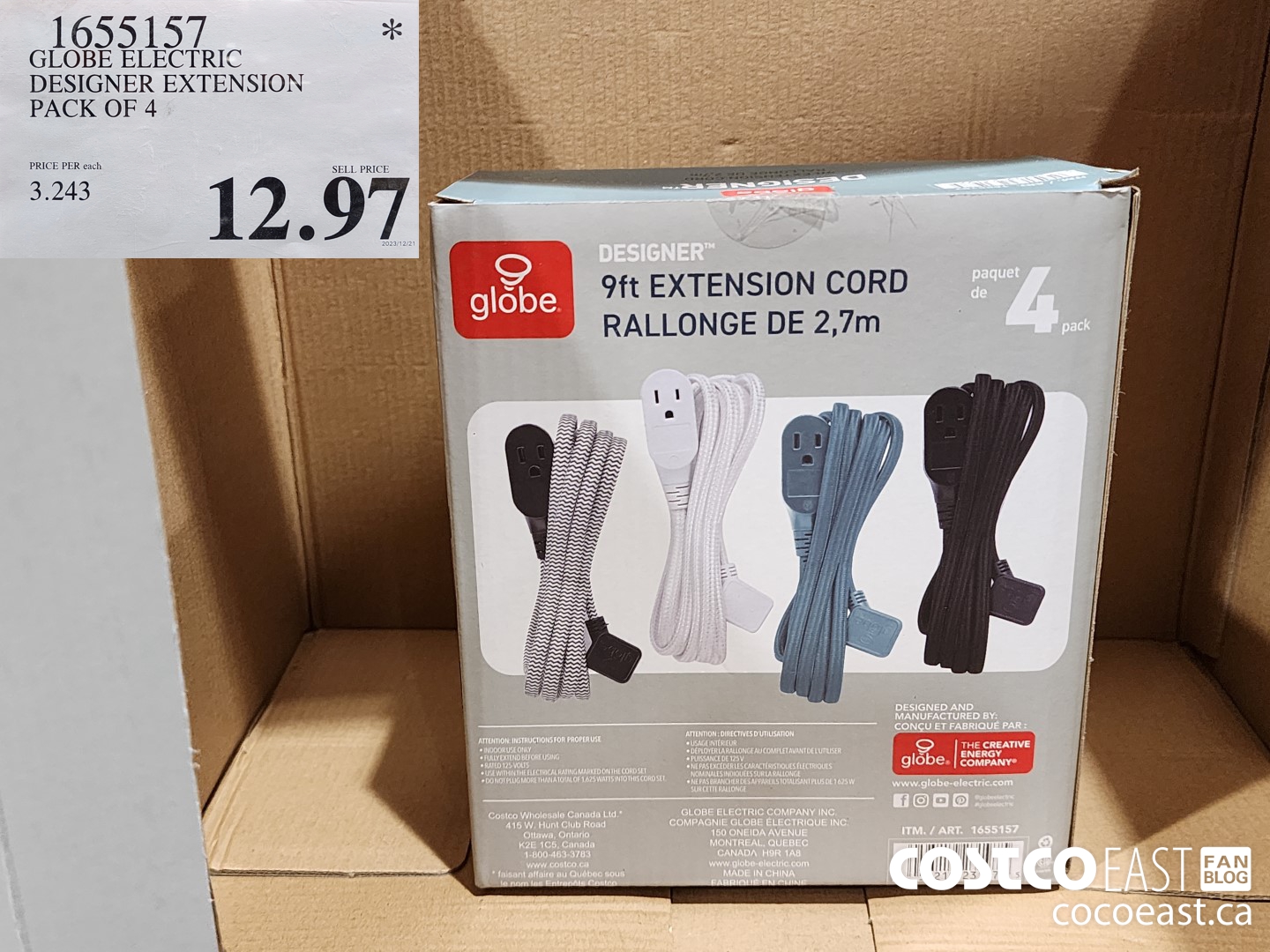 1655157 GLOBE ELECTRIC DESIGNER EXTENSION PACK OF 4 $12.97