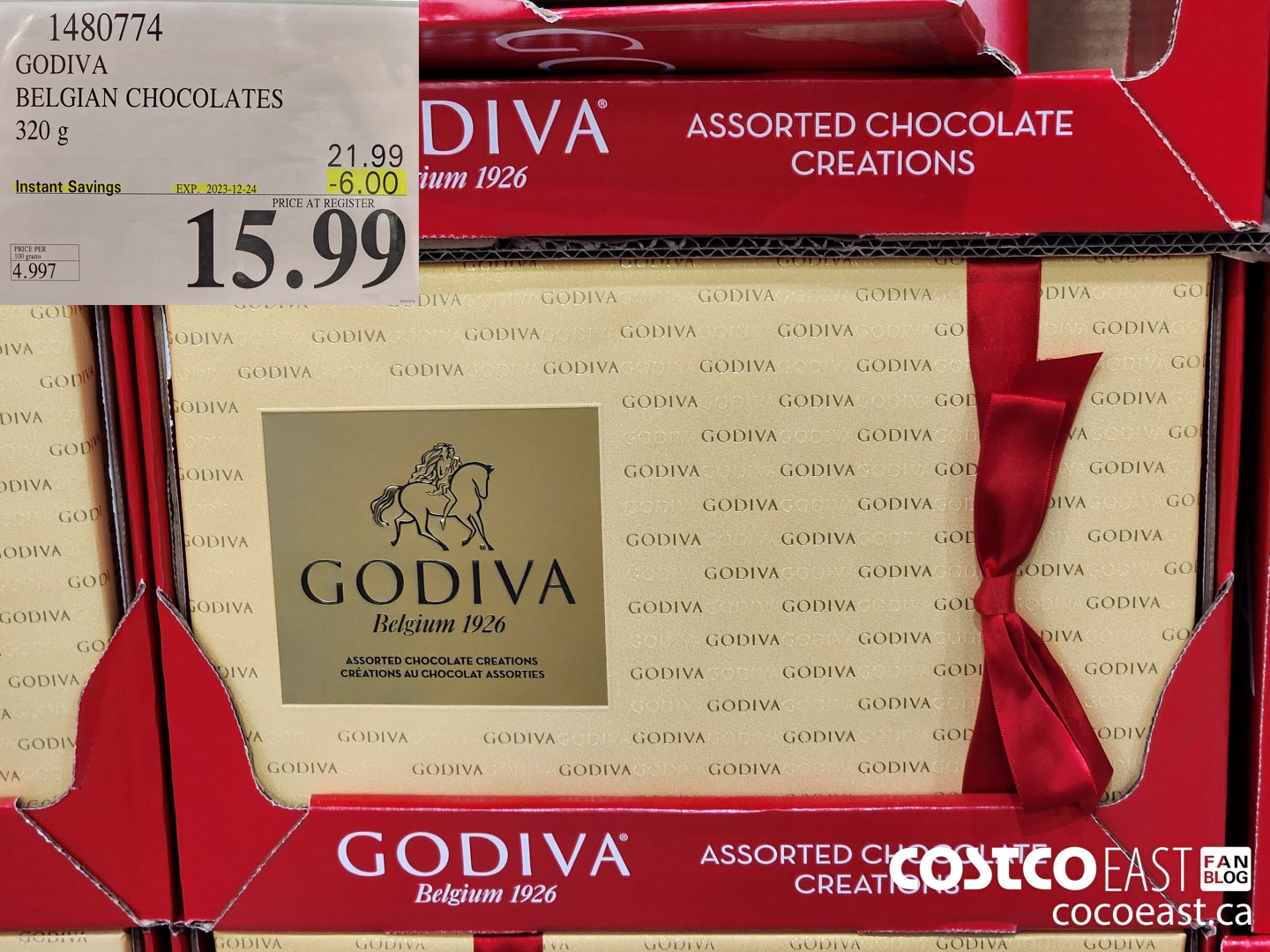 1480774 GODIVA BELGIAN CHOCOLATES 320 G ($6.00 INSTANT SAVINGS EXPIRES ON 2022-12-24) $15.99