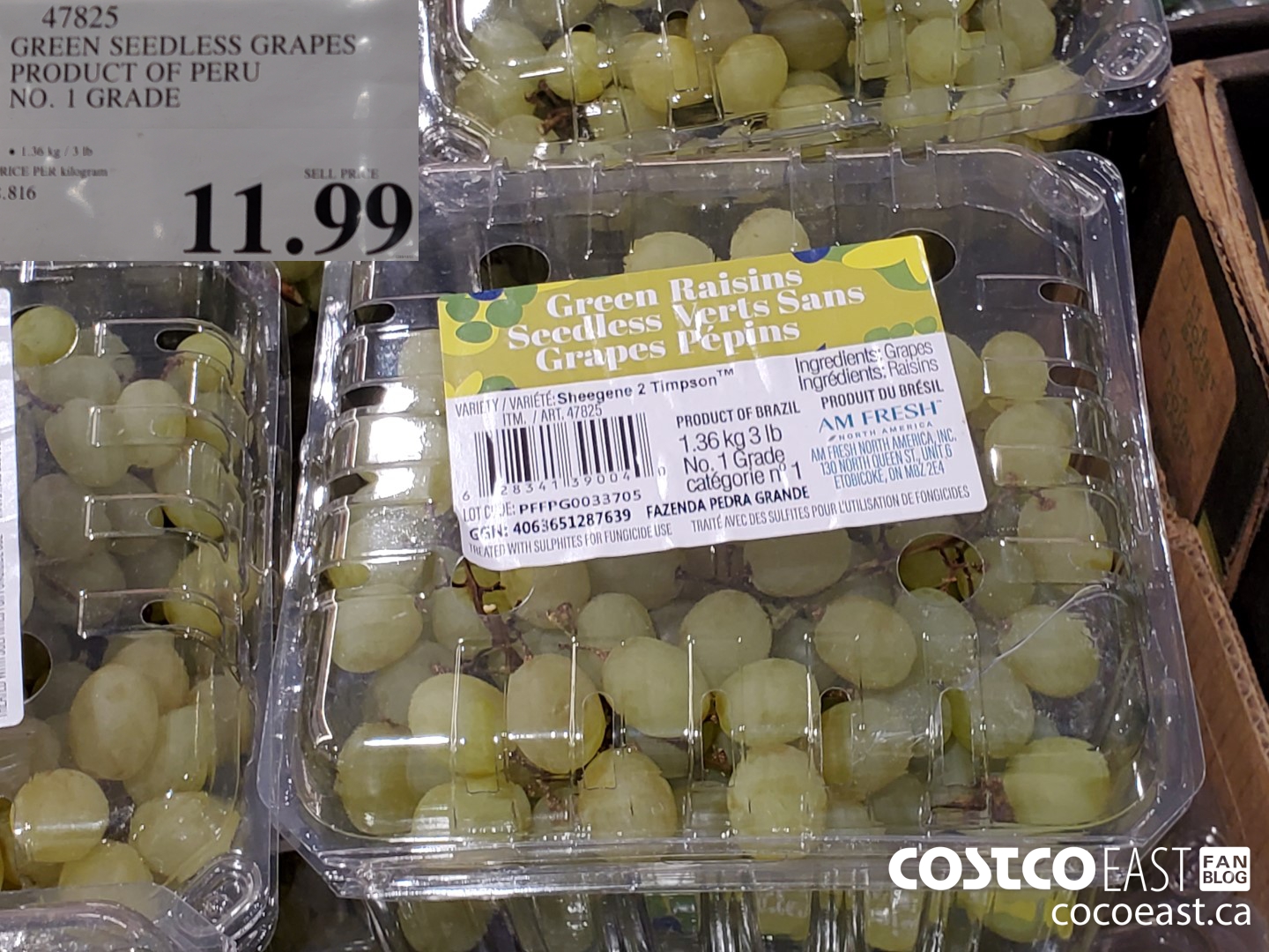 47825 GREEN SEEDLESS GRAPES PRODUCT OF PERU NO. 1 GRADE $11.99
